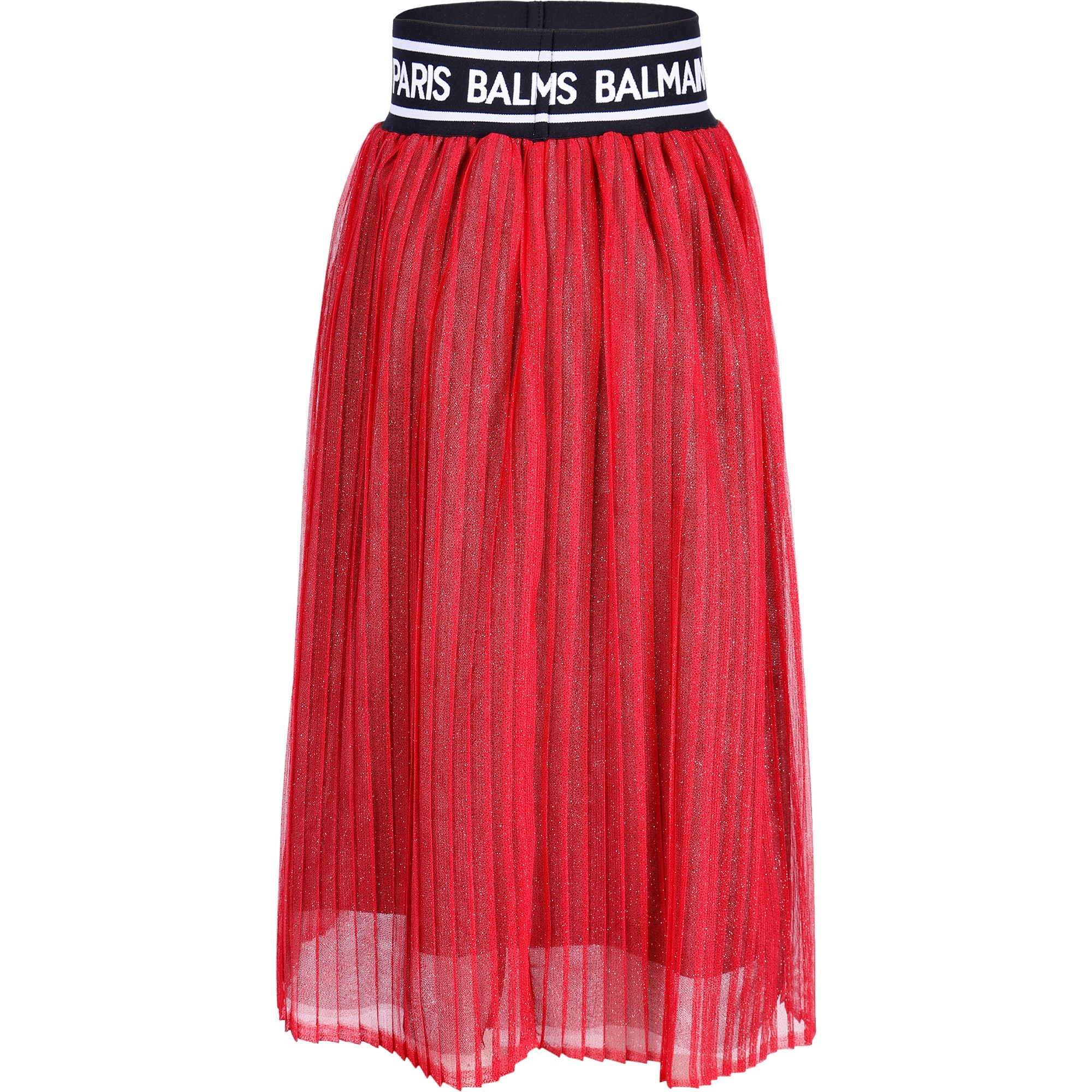 Balmain Girls Long Logo Tulle Skirt in Red ...