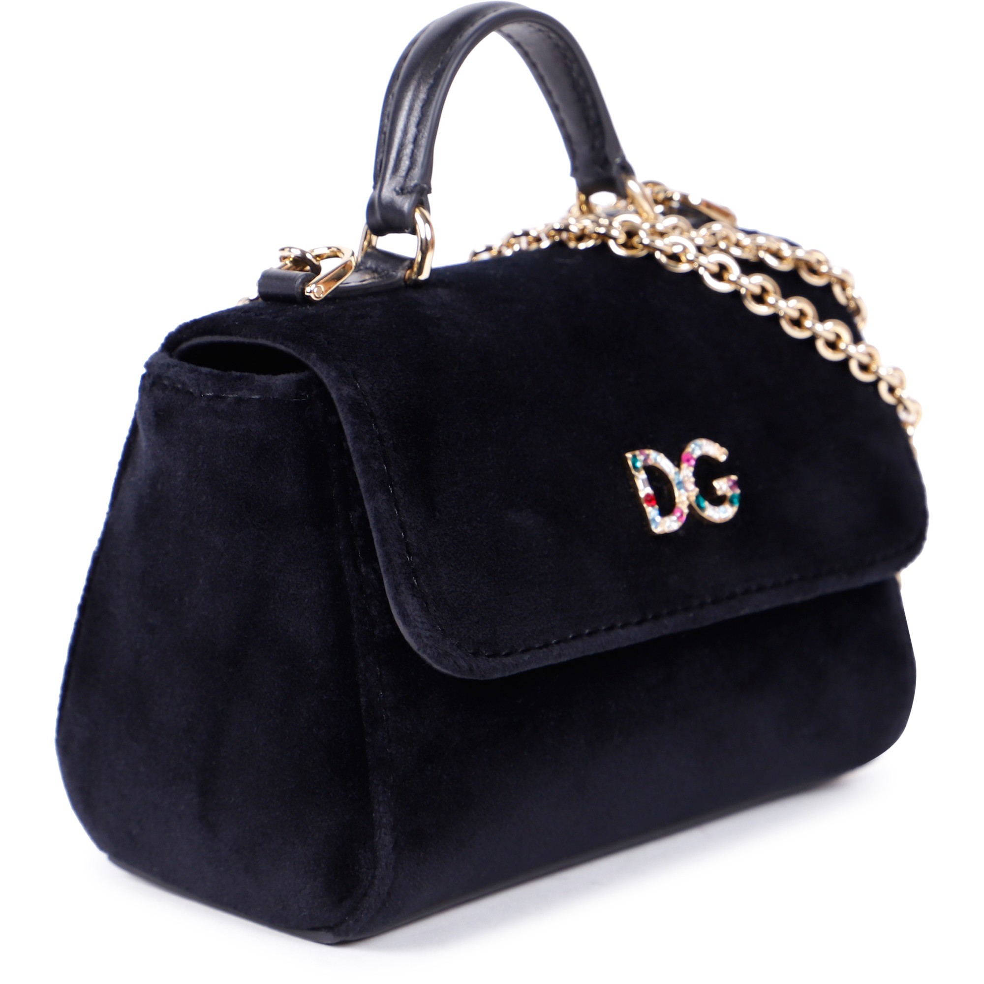 Dolce & Gabbana Girls Crystal "DG" Velvet Bag in Black —