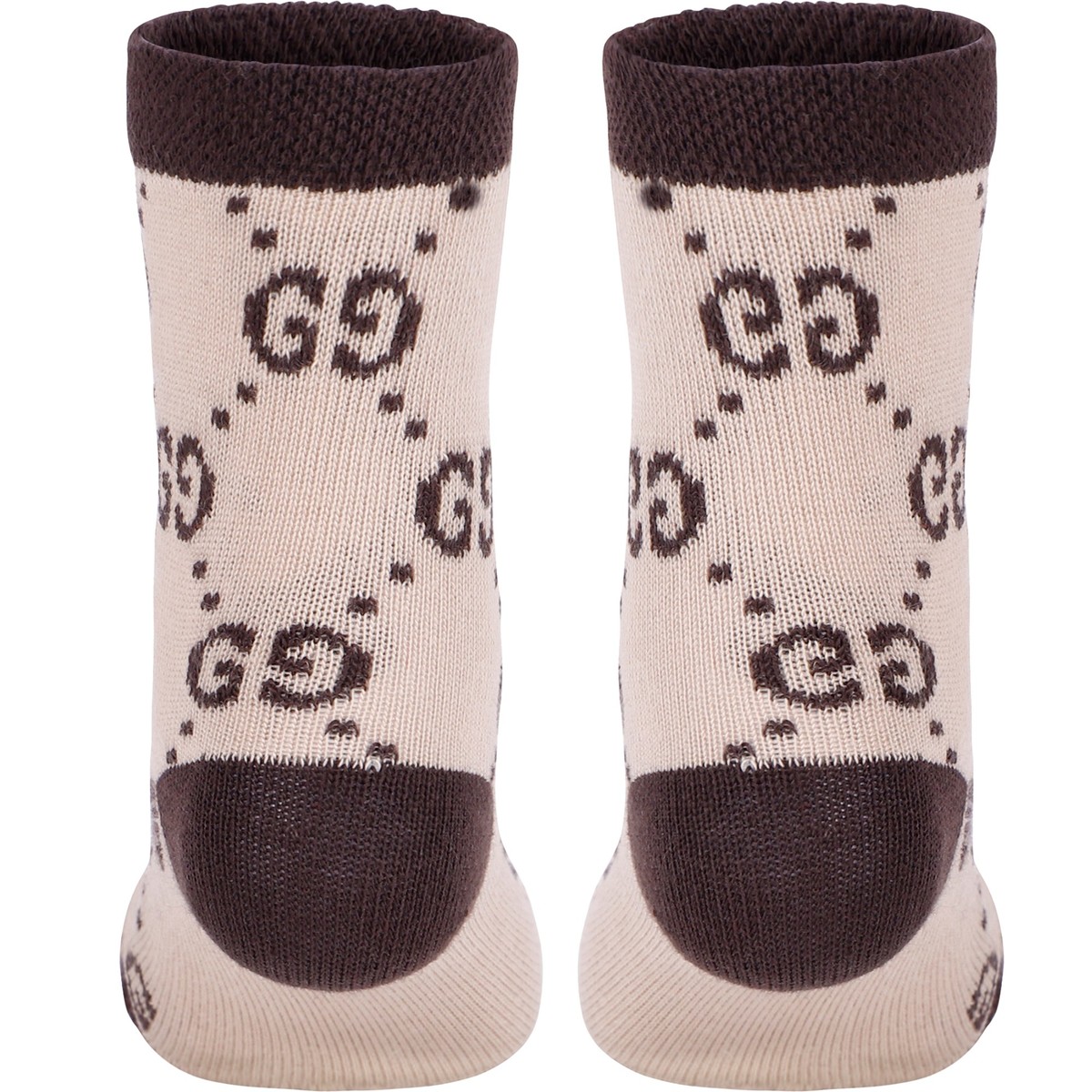 Gucci Baby GG Knit Socks in Beige & Brown