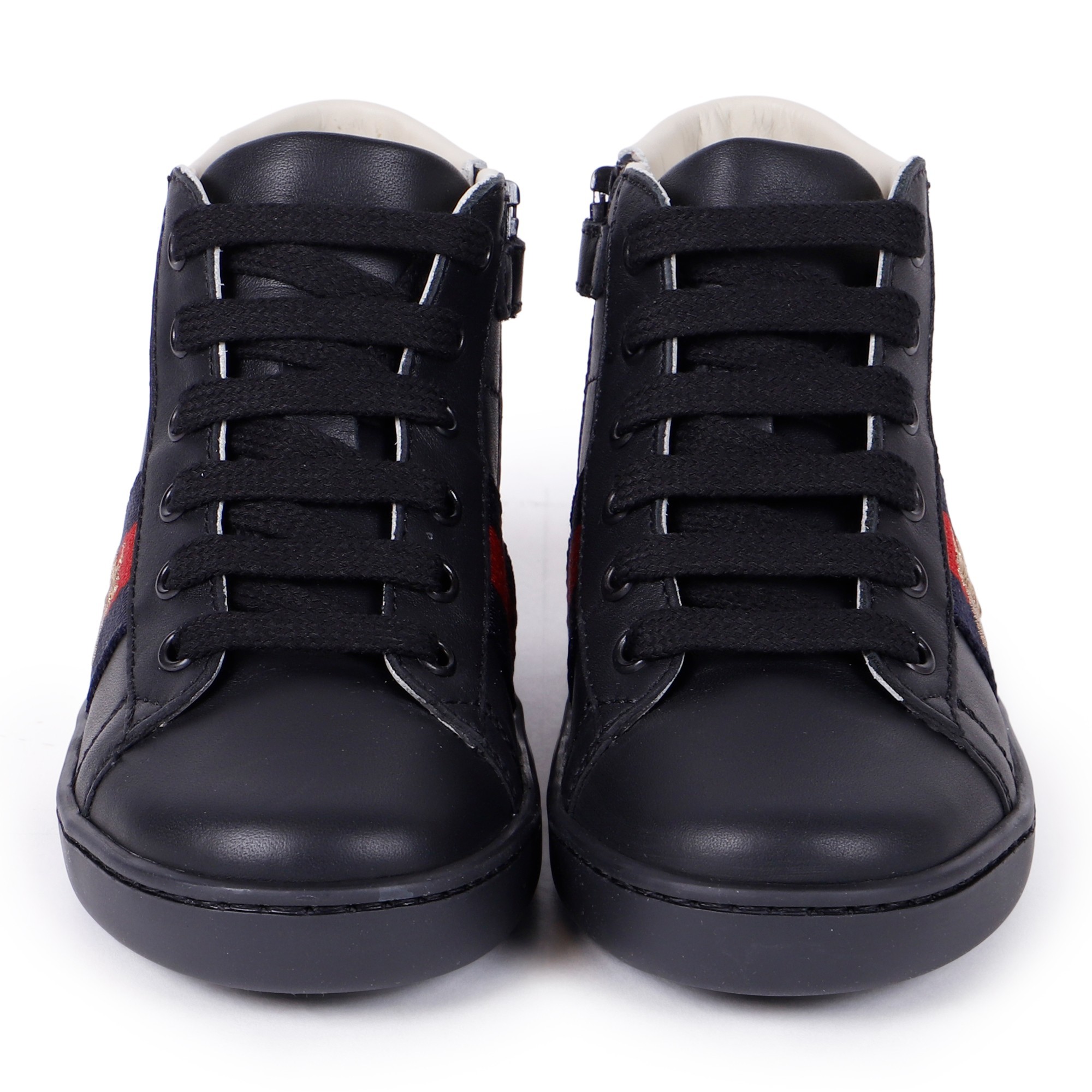 Gucci Black Lace Up Sneakers with Gold Bee