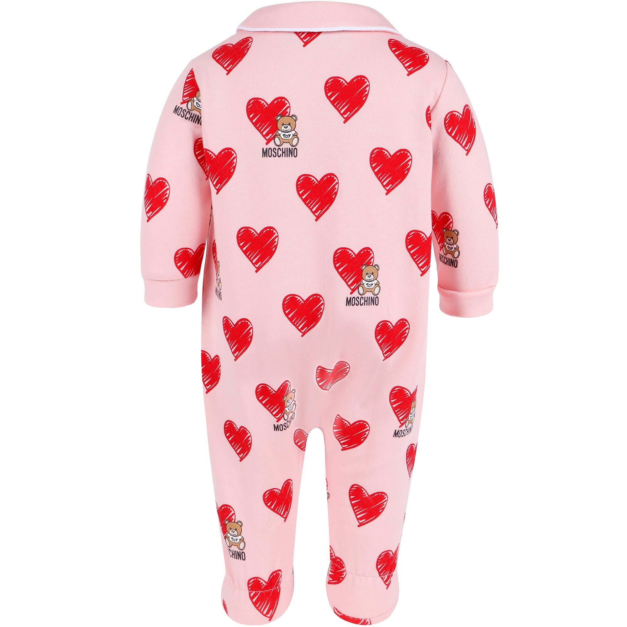 Moschino Baby Teddy Heart Onesie Set in Pink & White —