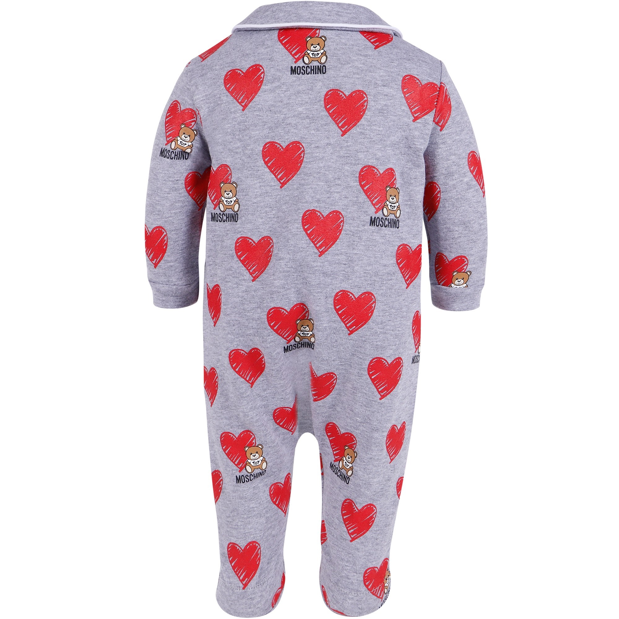 Moschino Baby Teddy Heart Onesie Set in Grey & White