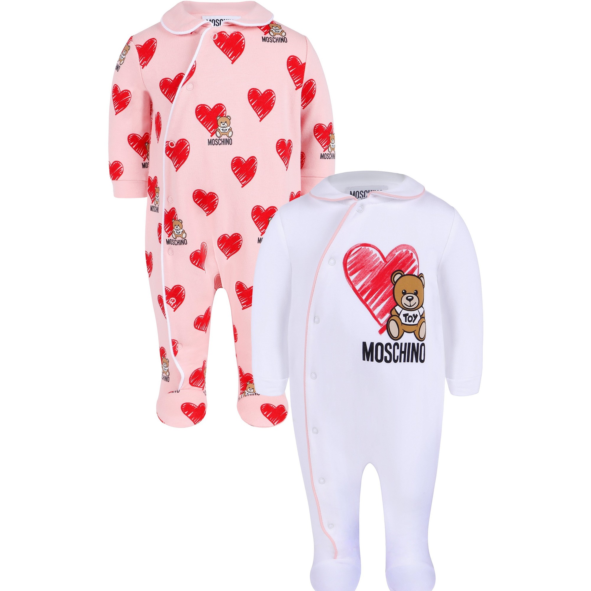 Moschino Baby Teddy Heart Onesie Set in Pink & White —