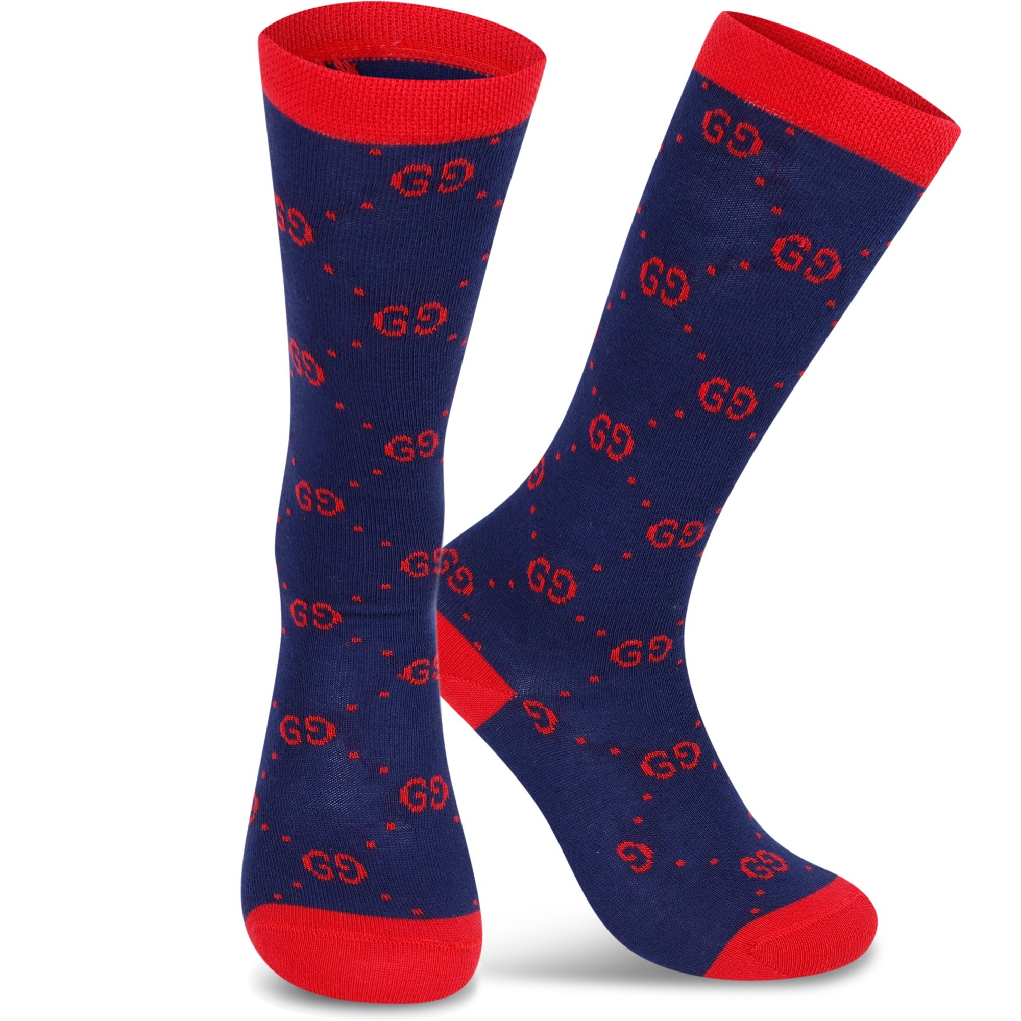 Gucci GG Knit Socks in Navy & Red