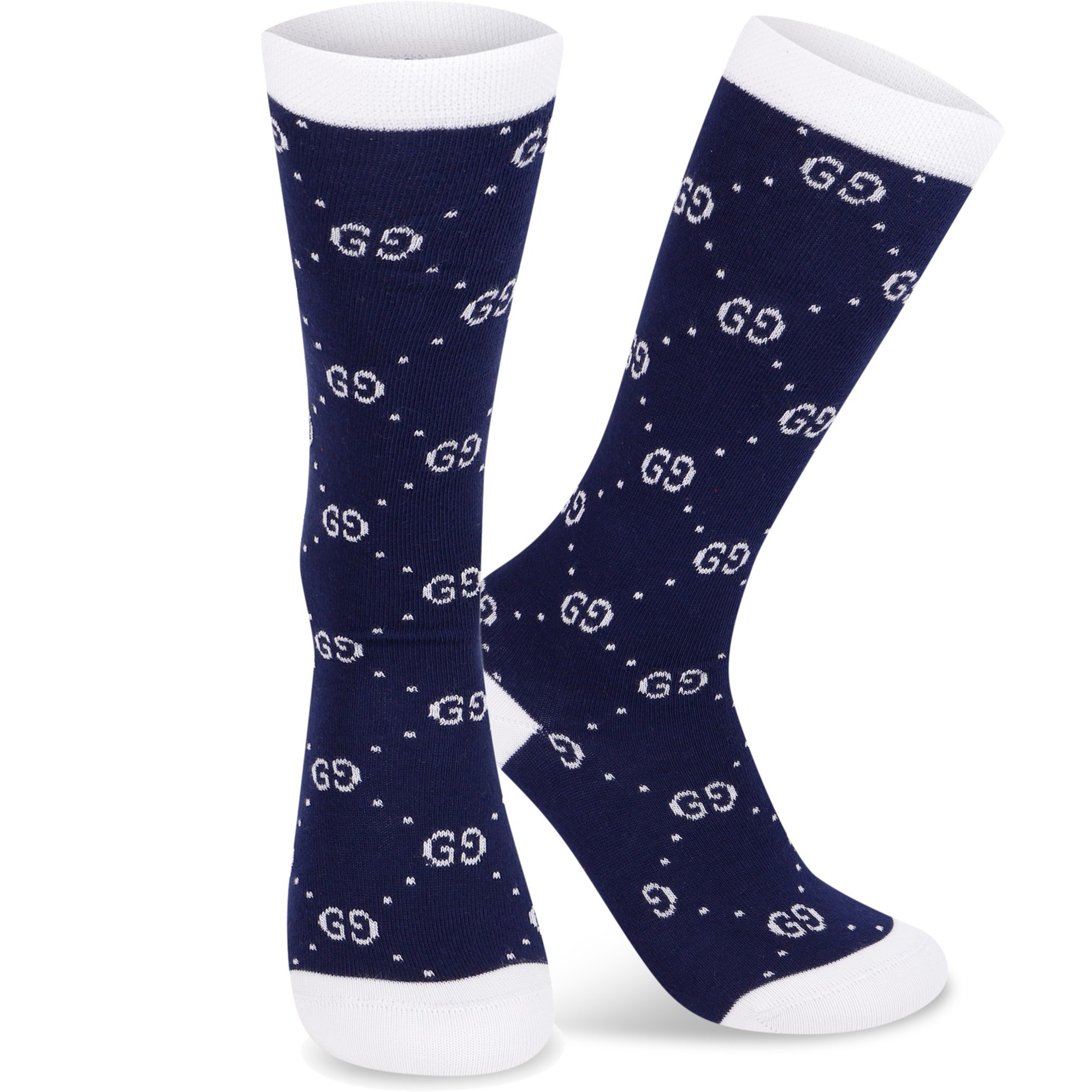 Gucci GG Knit Socks in Navy & White