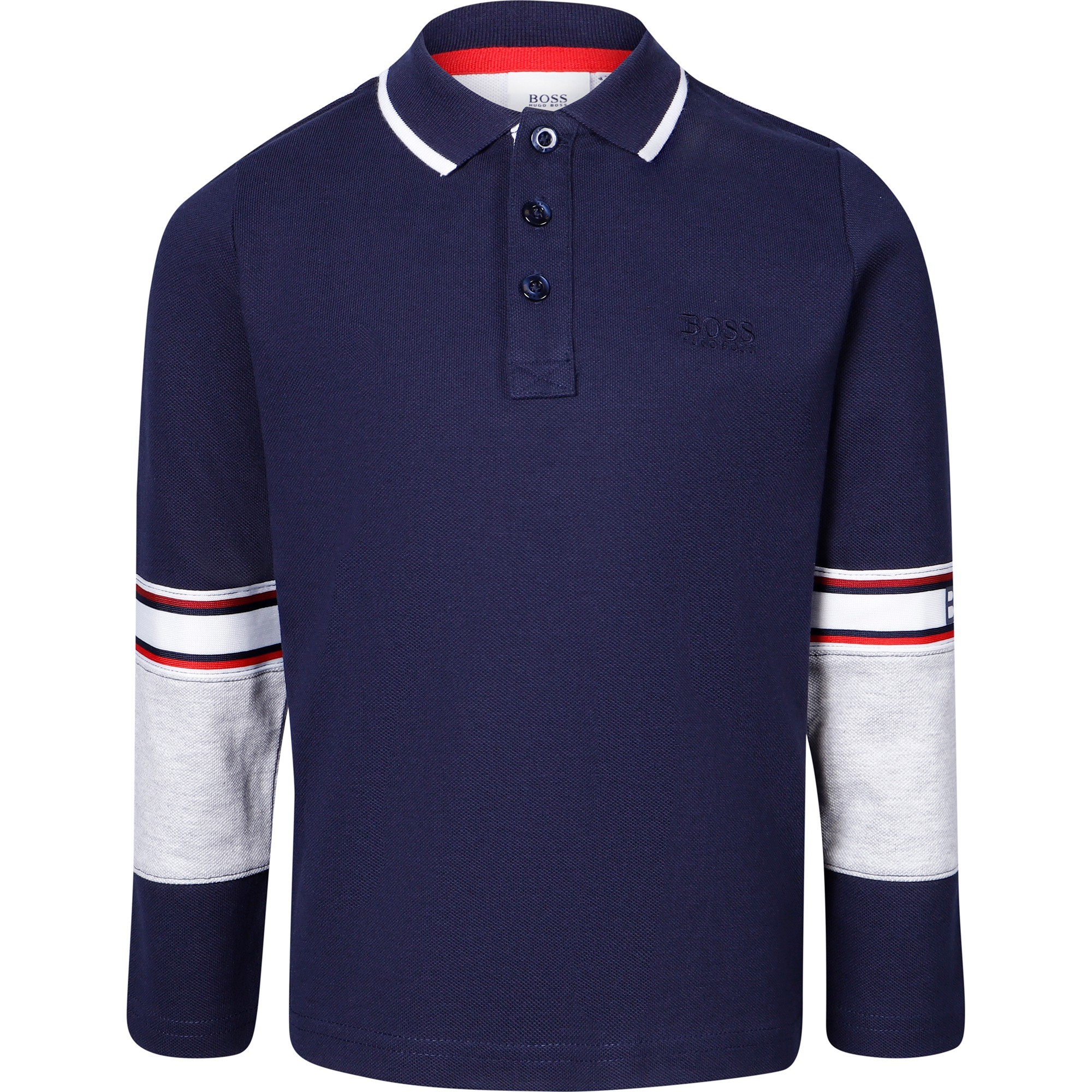 Boss Boys Logo Long Sleeve Polo Shirt in Navy