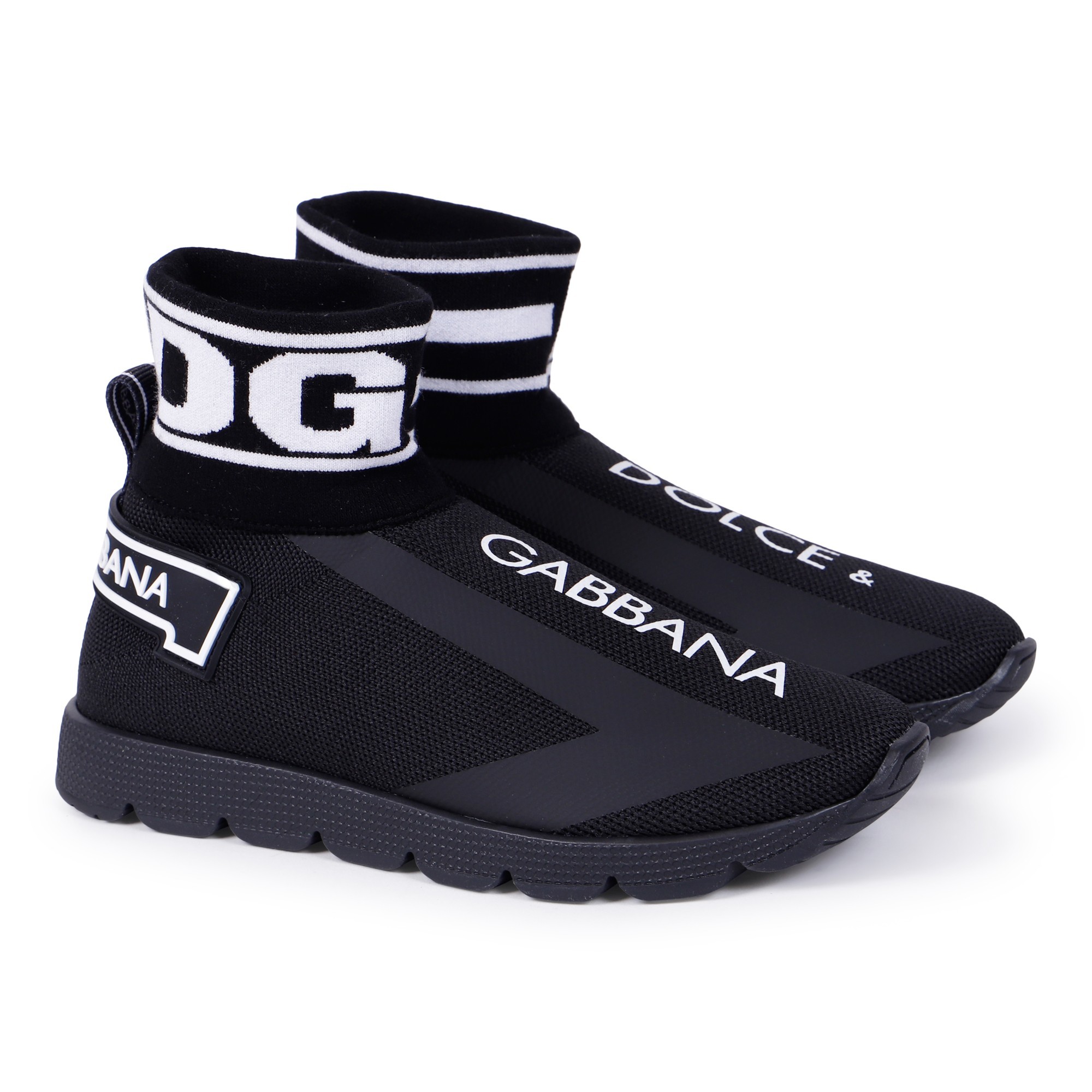 Dolce & Gabbana Logo Sock Sneakers in Black | BAMBINIFASHION.COM