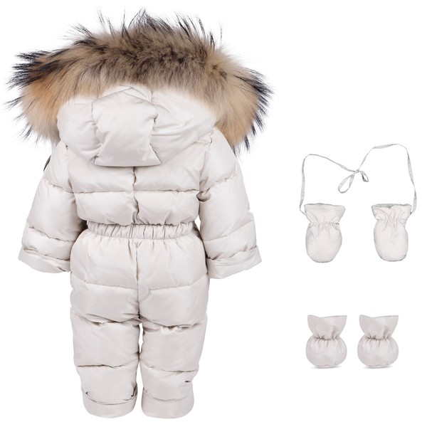 Il Gufo Baby Snowsuit with Fur Trim Hood in White, with Booties