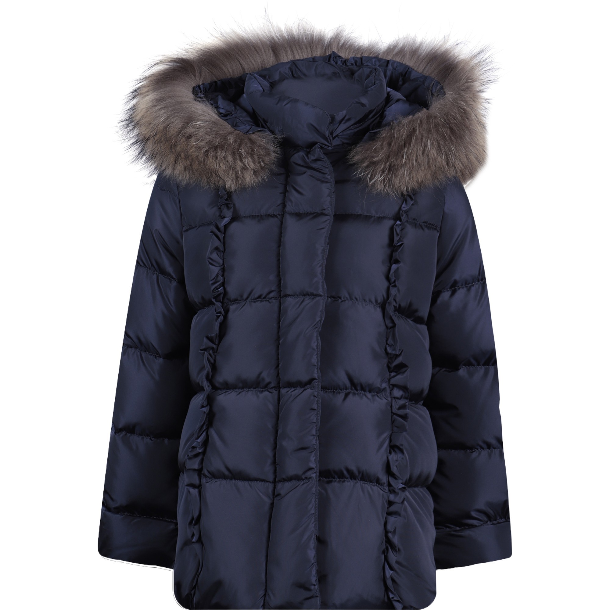 Il Gufo Girls Navy Coat with Fur Trim Hood