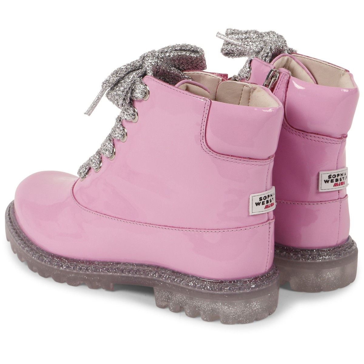Sophia ster Girls Pink Patent Leather Combat Boots