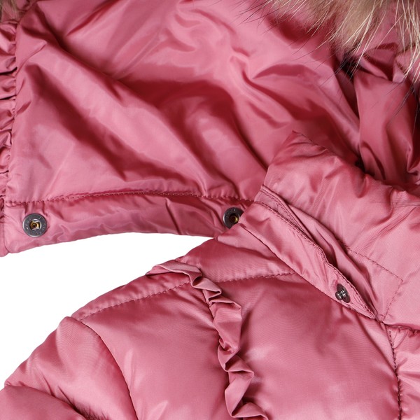 Il Gufo Girls Pink Ruffle Coat with Fur Trim Hood