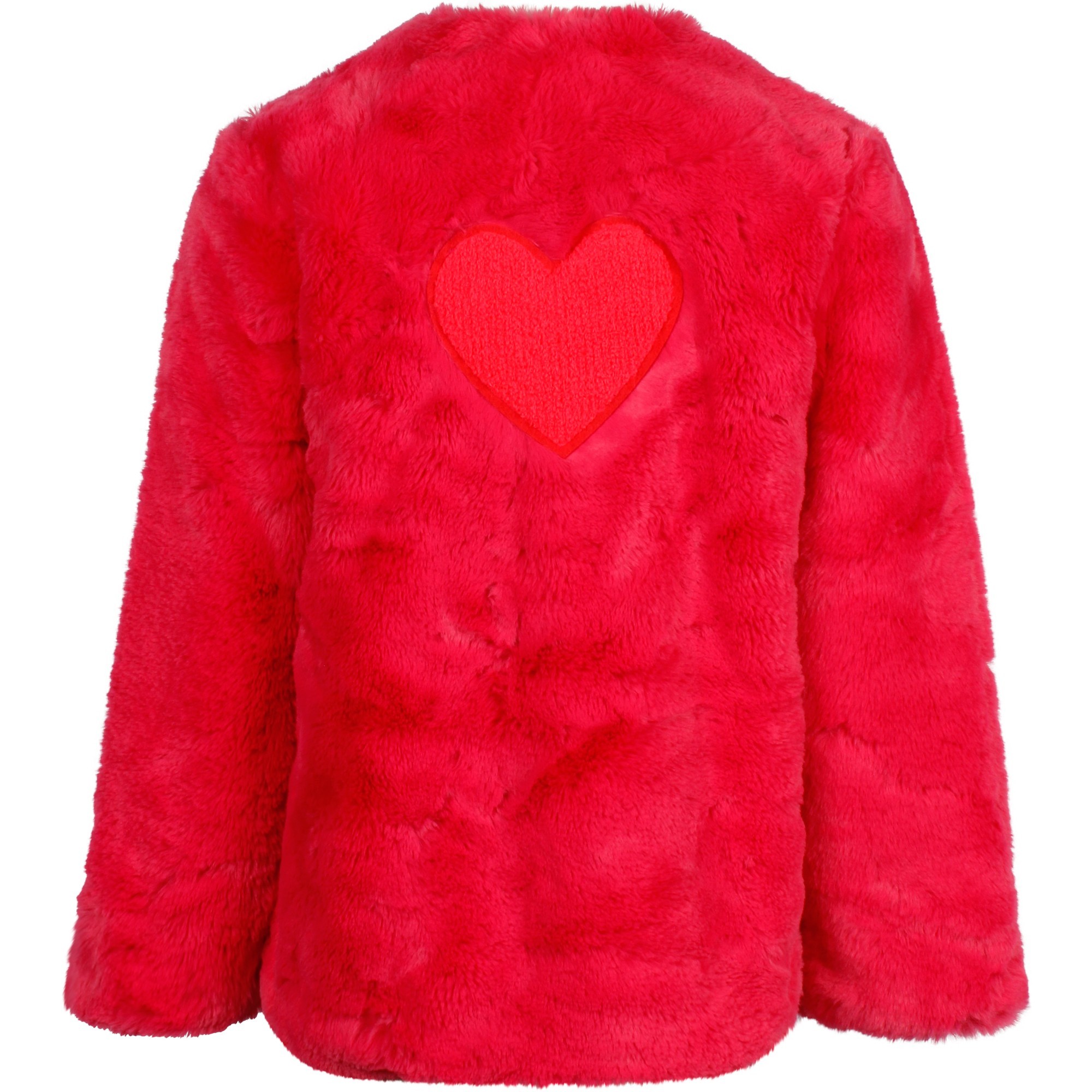 Billieblush Girls Pink Heart Faux Fur Coat —