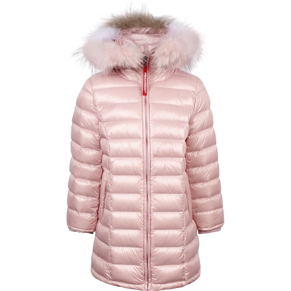 Freedomday Girls Pink Padded Jacket with Fur Trim