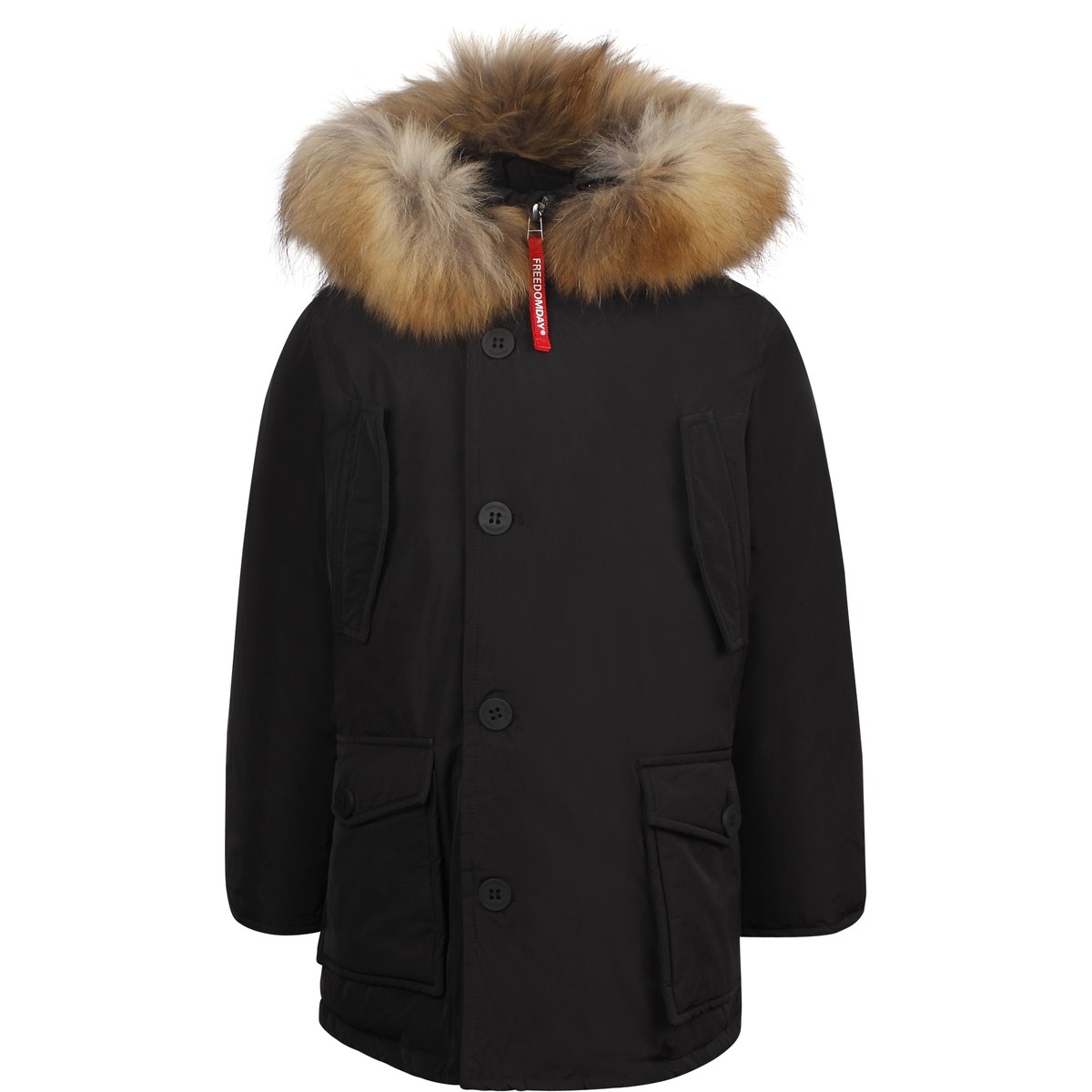 Freedomday Boys Black Parka Jacket with Fur Trim —