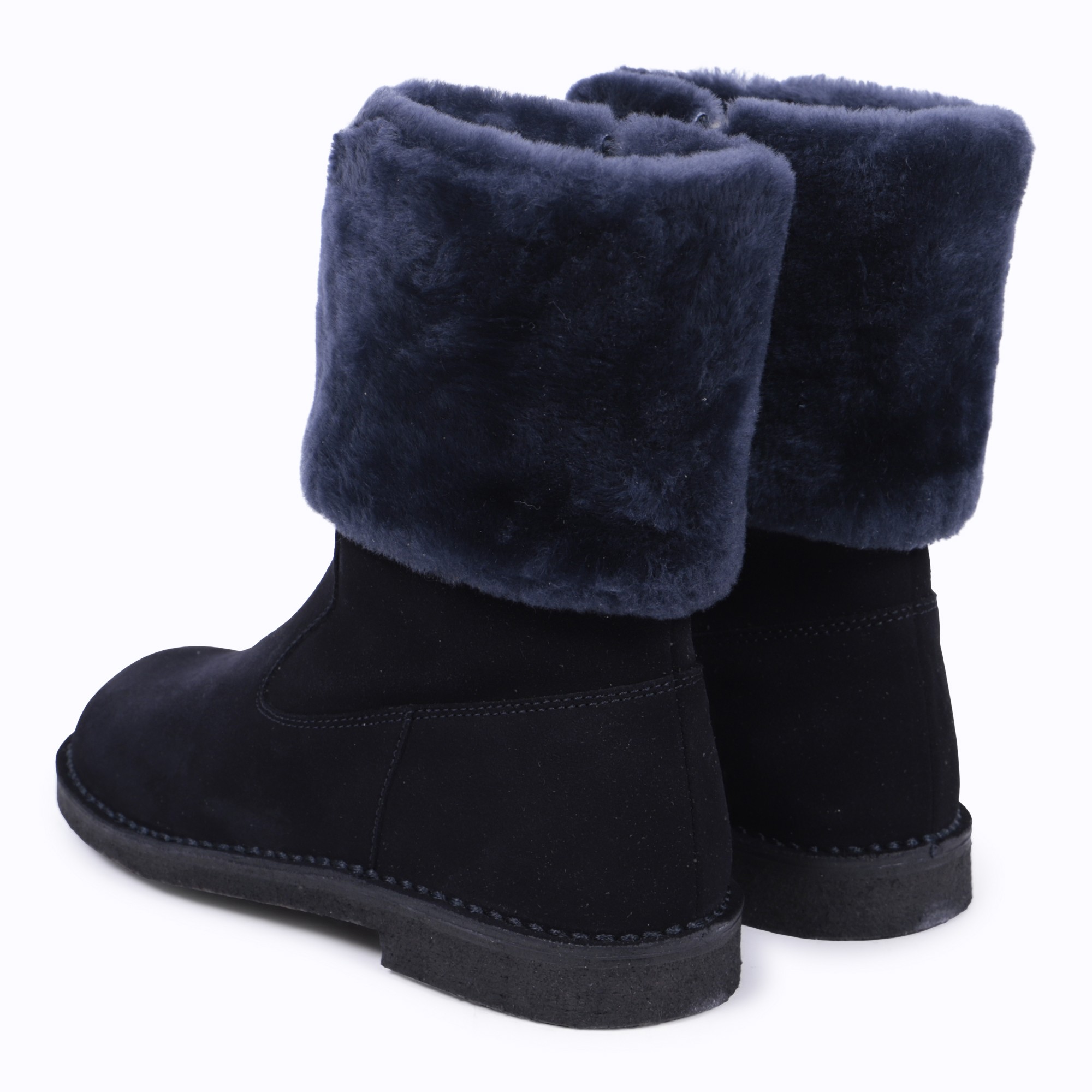 Il Gufo Girls Furry Cuff Boots in Navy