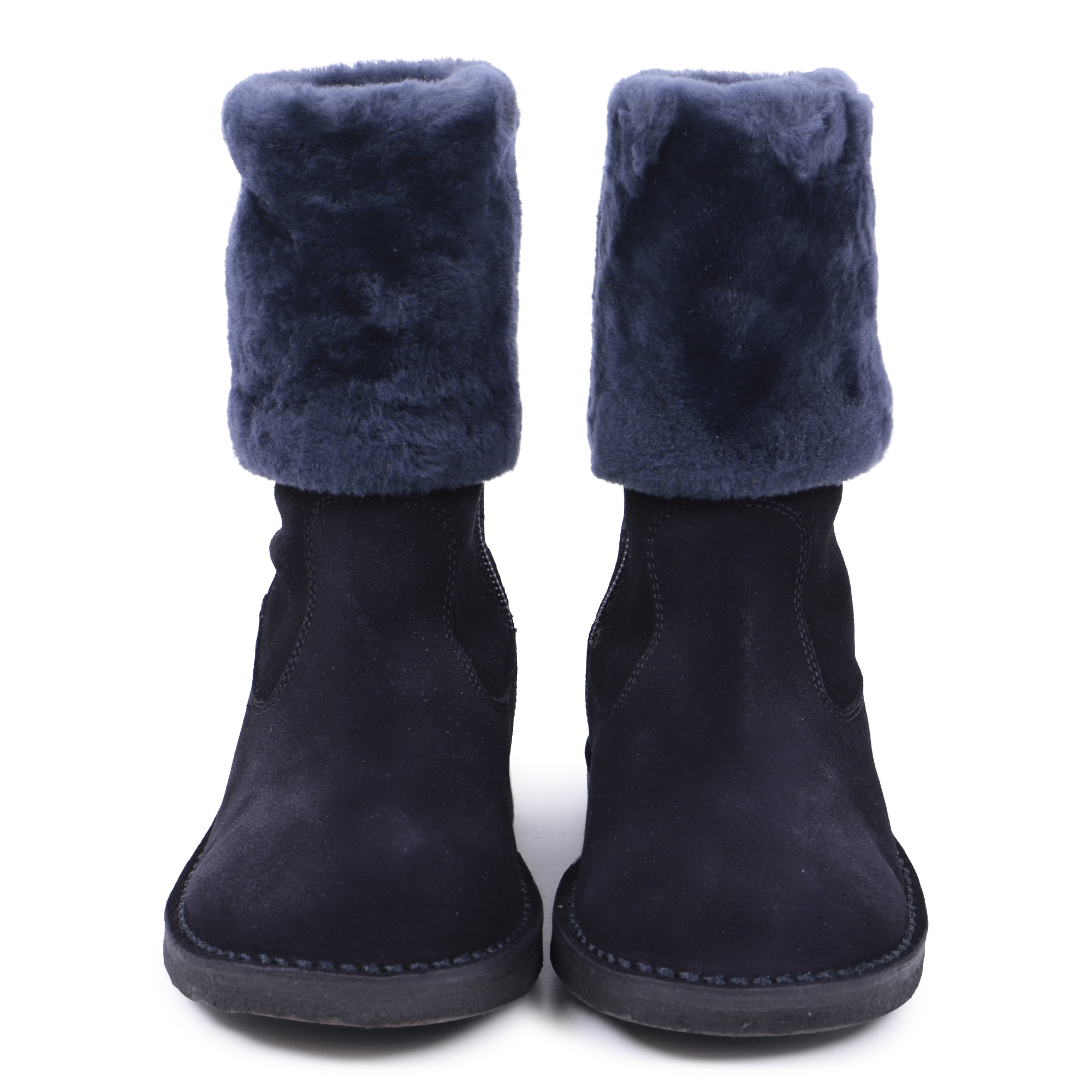 Il Gufo Girls Furry Cuff Boots in Navy —