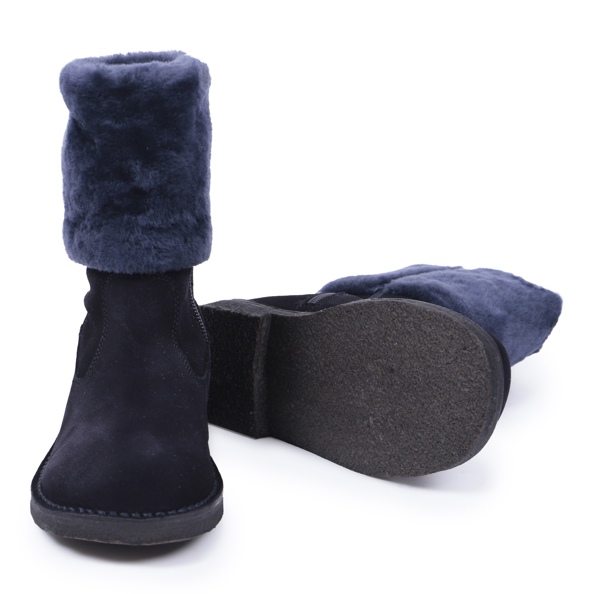 Il Gufo Girls Furry Cuff Boots in Navy —