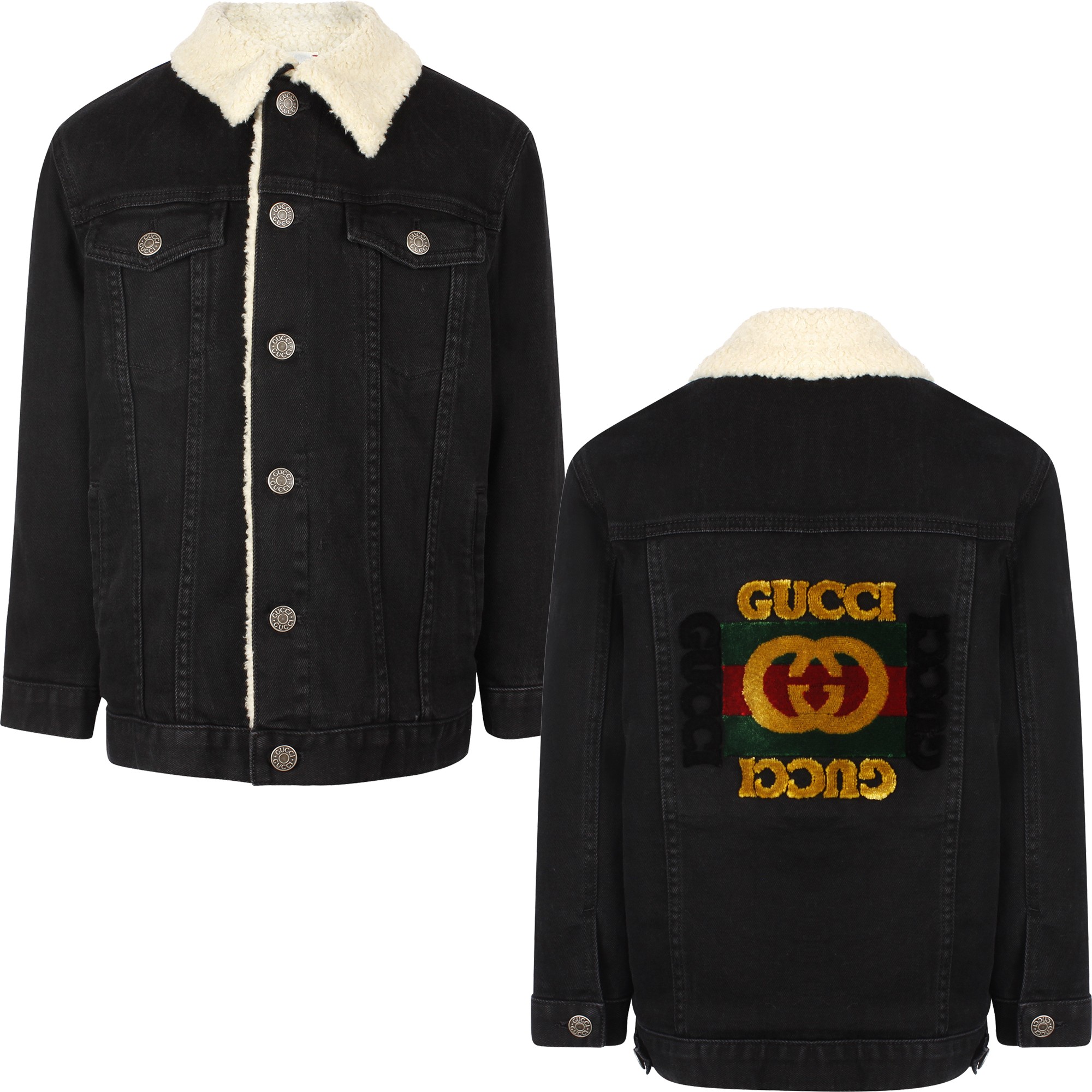 Gucci Sherpa Collar Black Denim Jacket