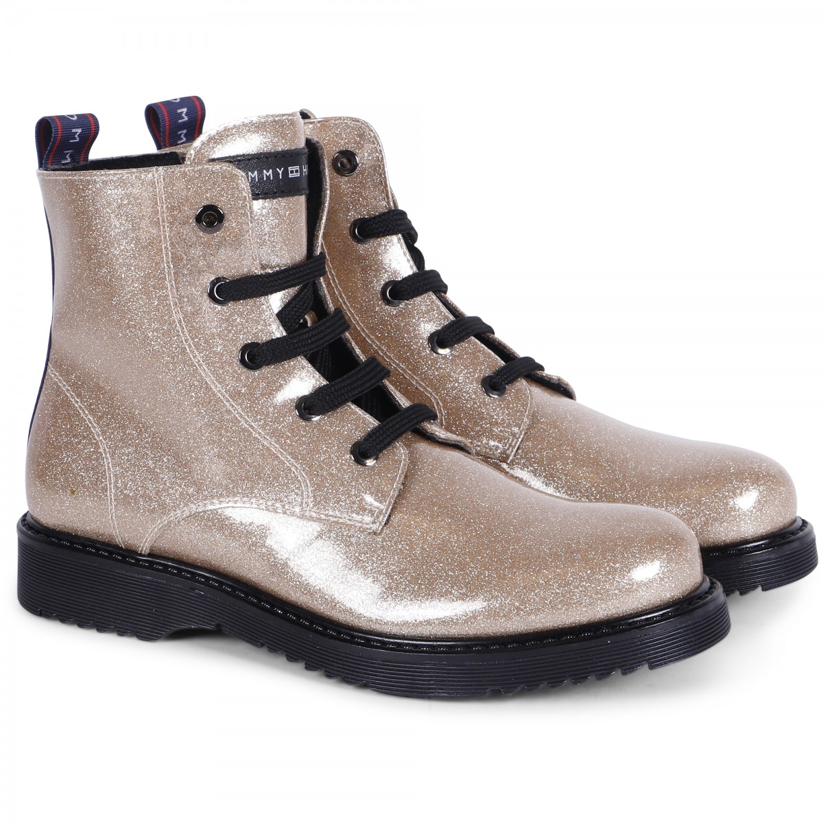 Tommy Hilfiger Gold Glitter Combat Boots —