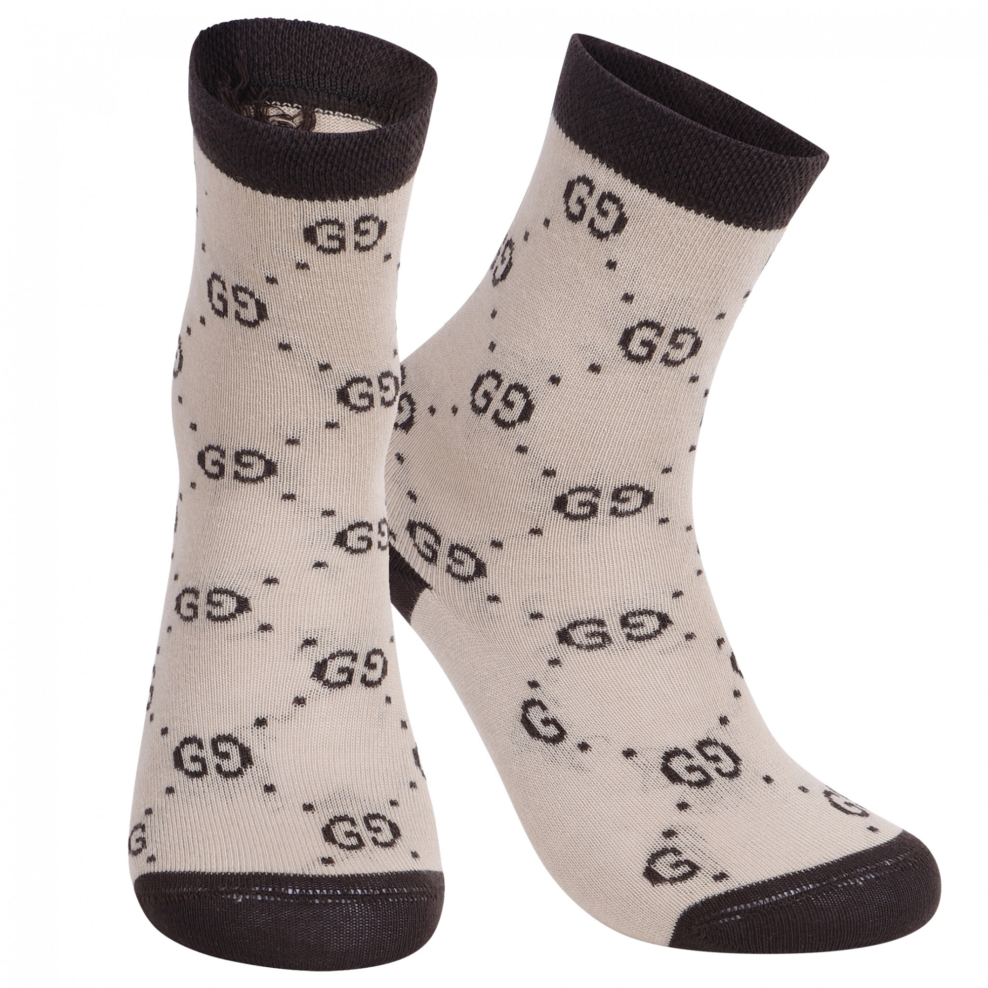 Gucci GG Knit Socks in Beige & Brown —