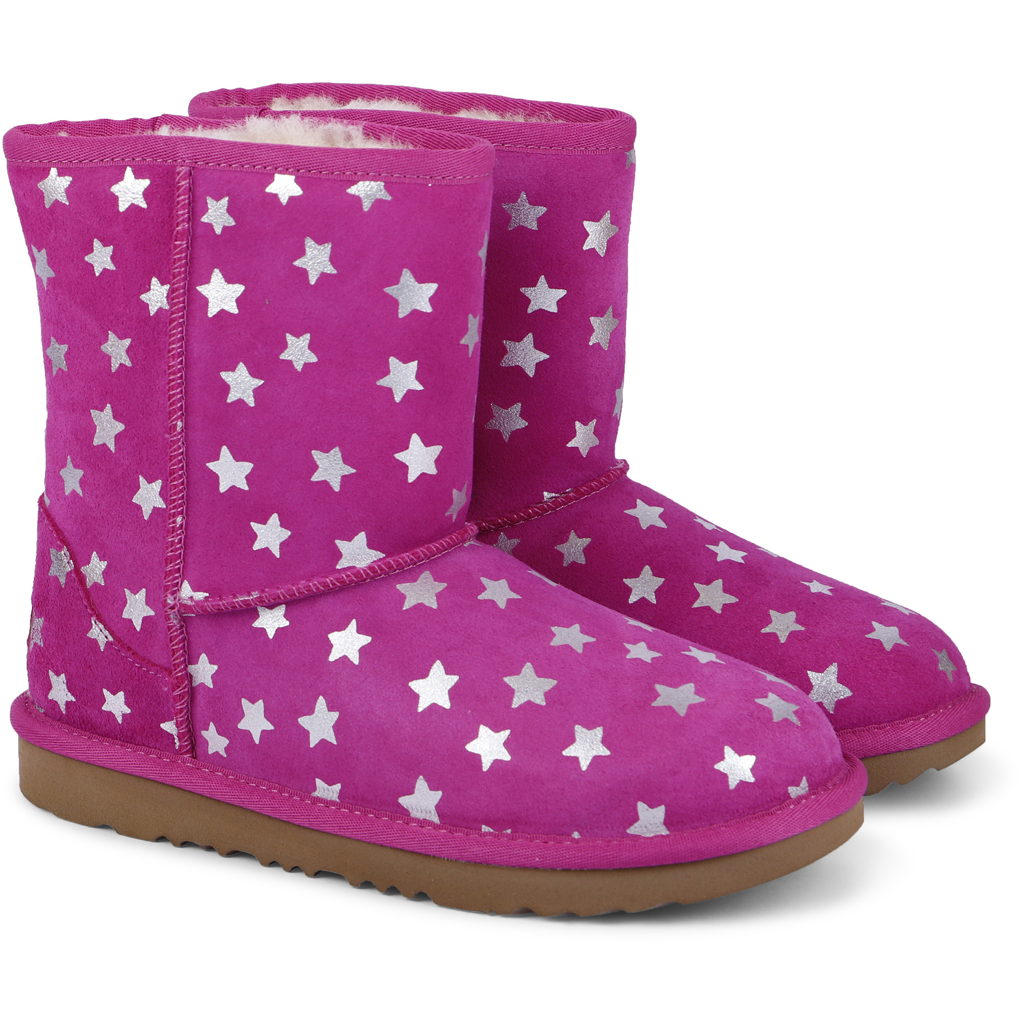 UGG Girls Fleecy Pink Boots with Stars 