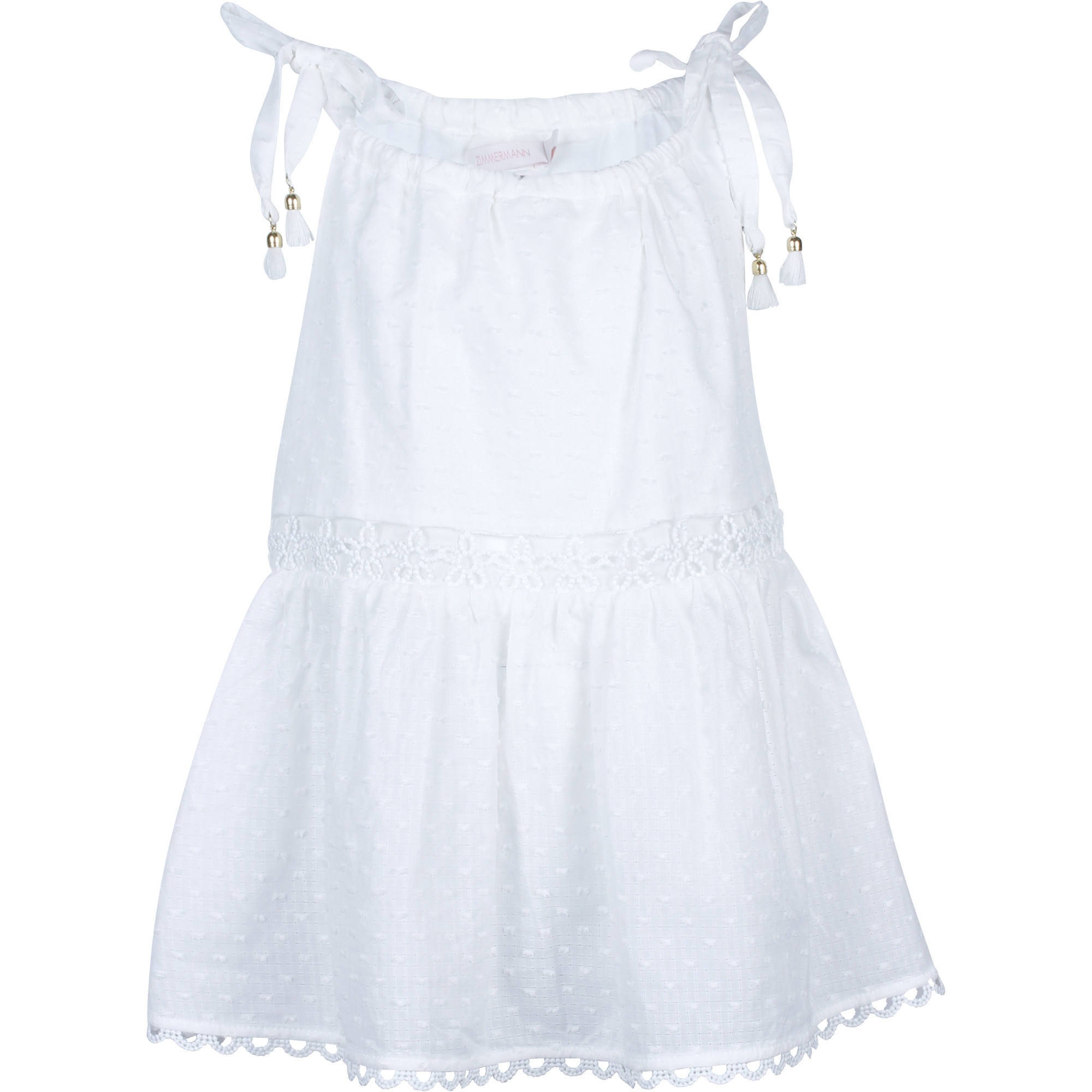 Zimmermann Girls Tie Strap Dress in White