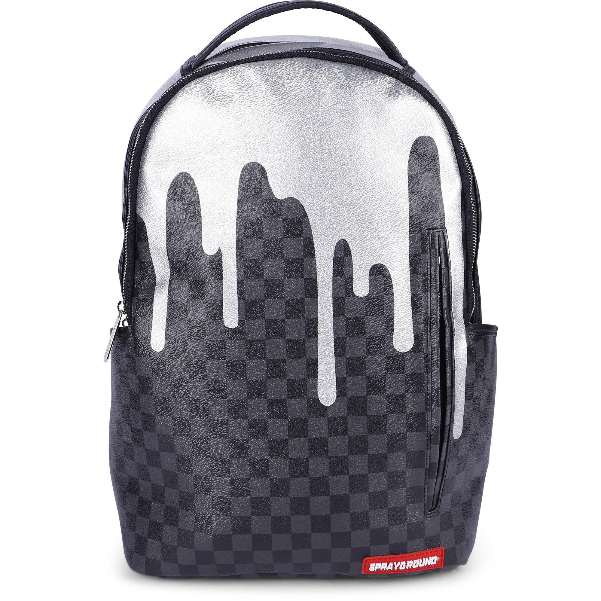 Sprayground Checked Backpack with Molten Silver Finish —