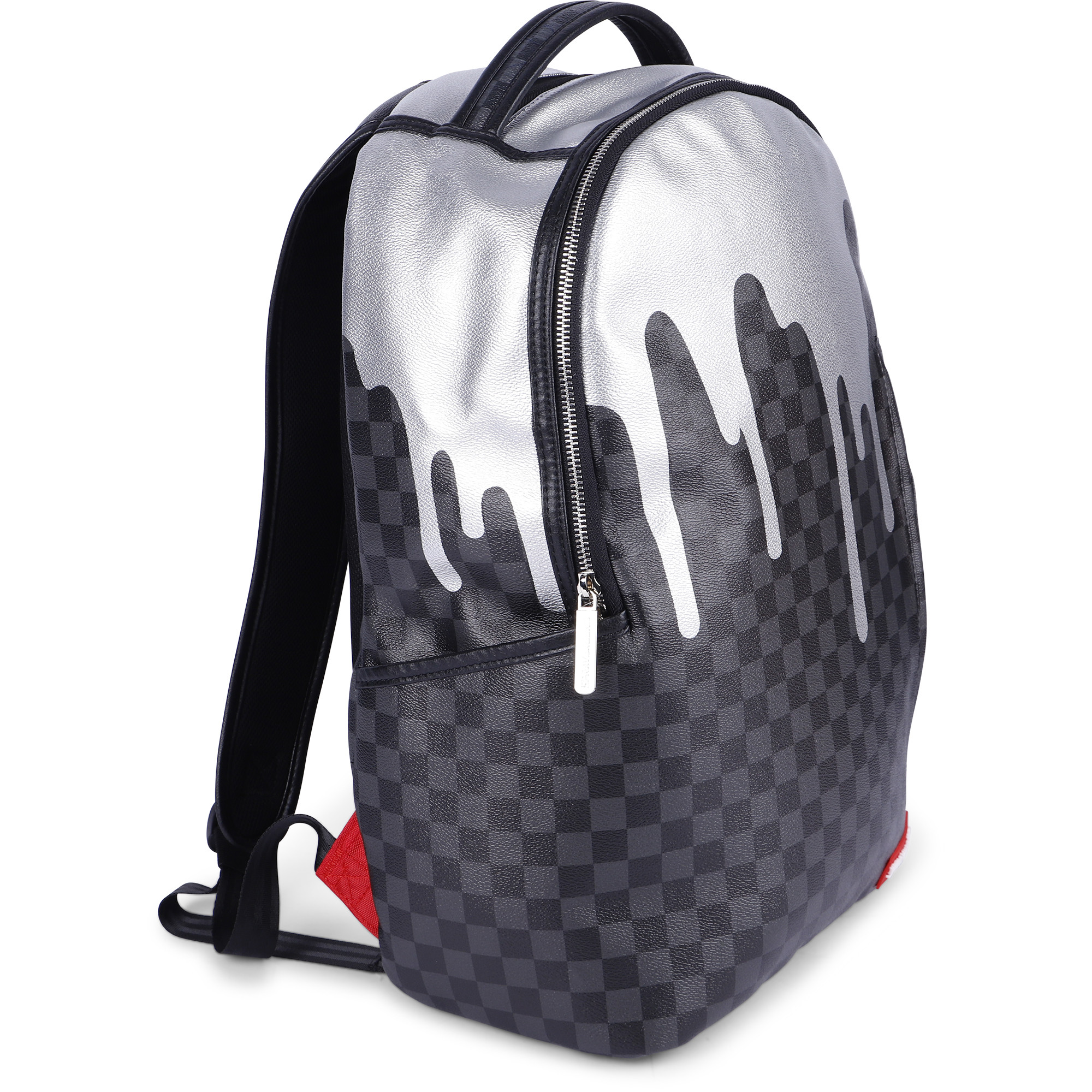 Sprayground Checked Backpack with Molten Silver Finish —