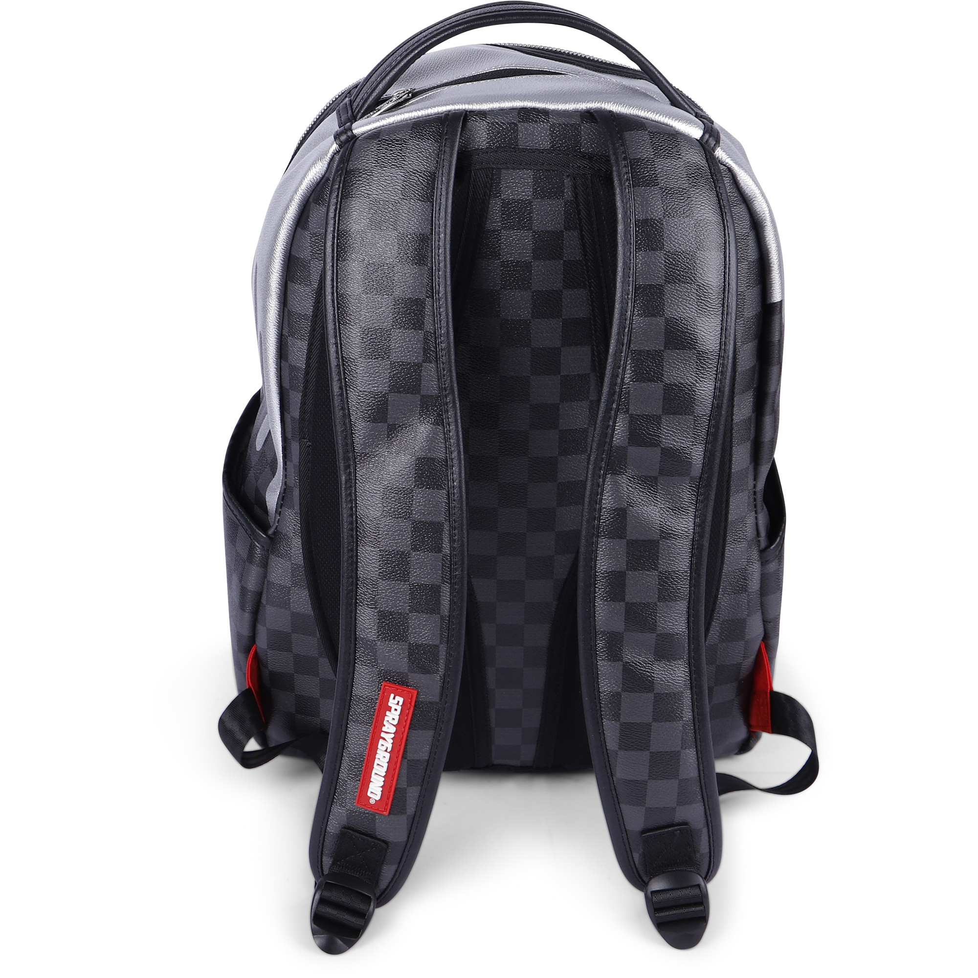 Sprayground Checked Backpack with Molten Silver Finish —