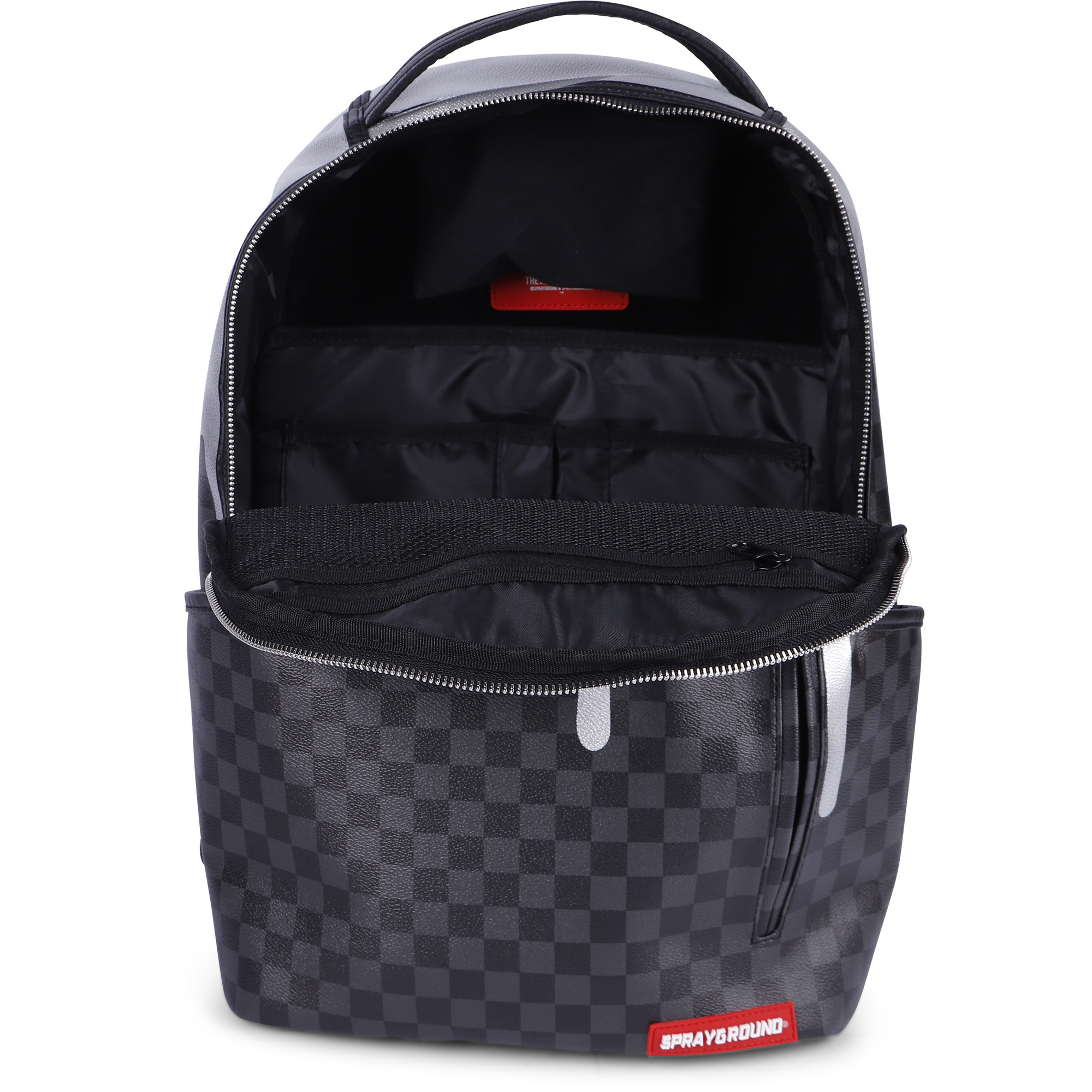 Sprayground Checked Backpack with Molten Silver Finish —