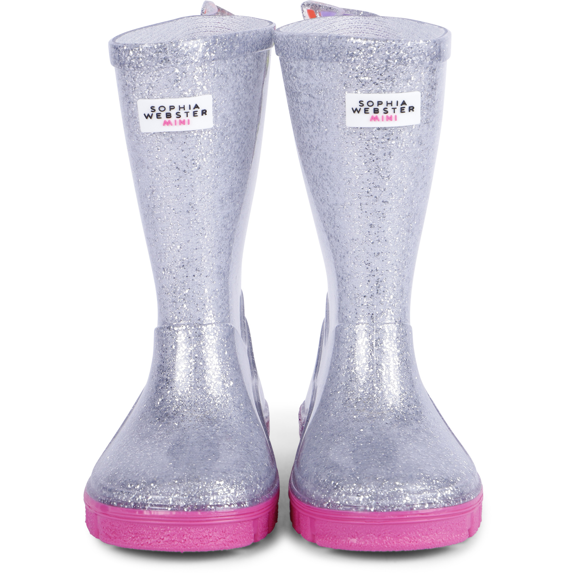 Sophia ster Girls Butterfly Silver Glitter Welly Rain Boots