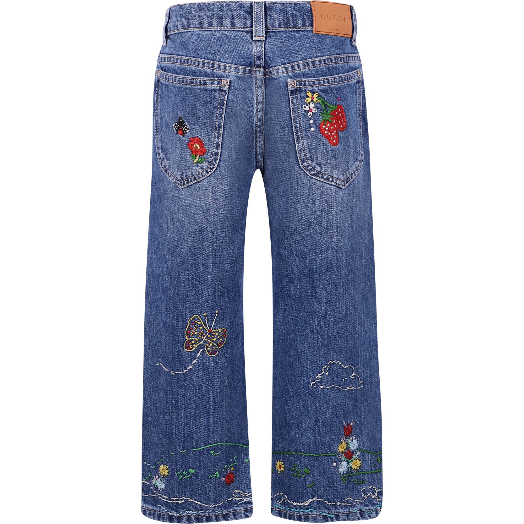 Gucci Girls’ Embroidered Jeans in Blue