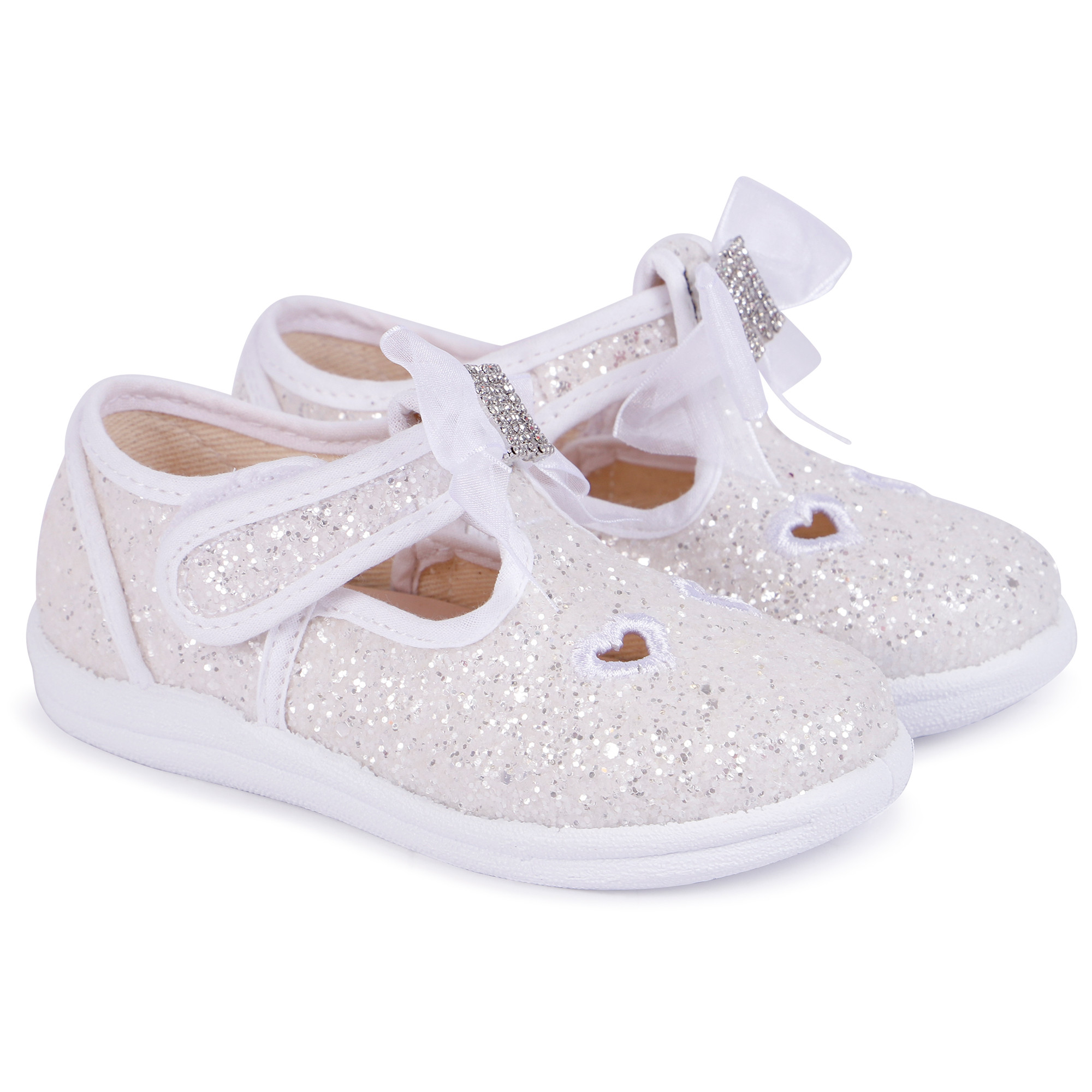 Monnalisa Baby Crystal Velcro Shoes in White