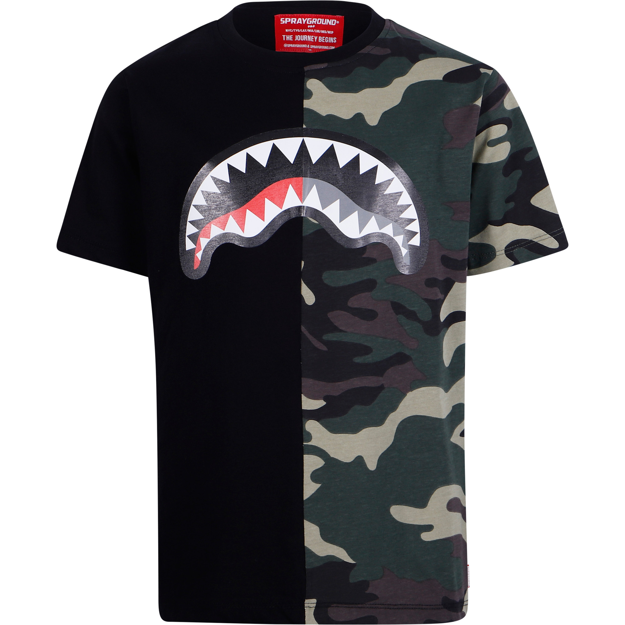 Sprayground Shark Logo T-Shirt in Black and Camouflage | BAMBINIFASHION.COM