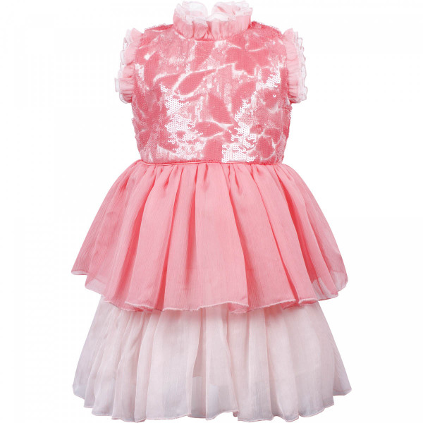 Girls Dress with Tiered Skirt in Pink