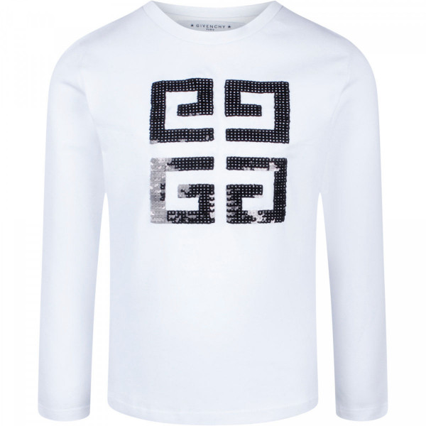 Girls Sequin Logo Long Sleeve T-Shirt in White