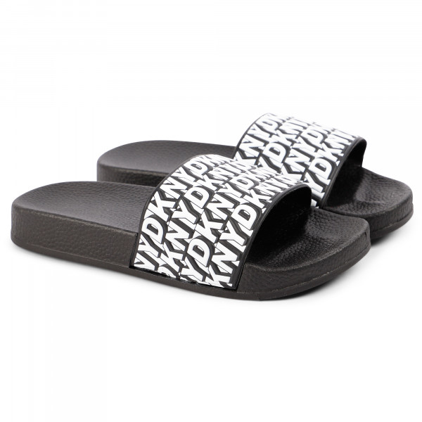 sass rhinestone logo slide sandals