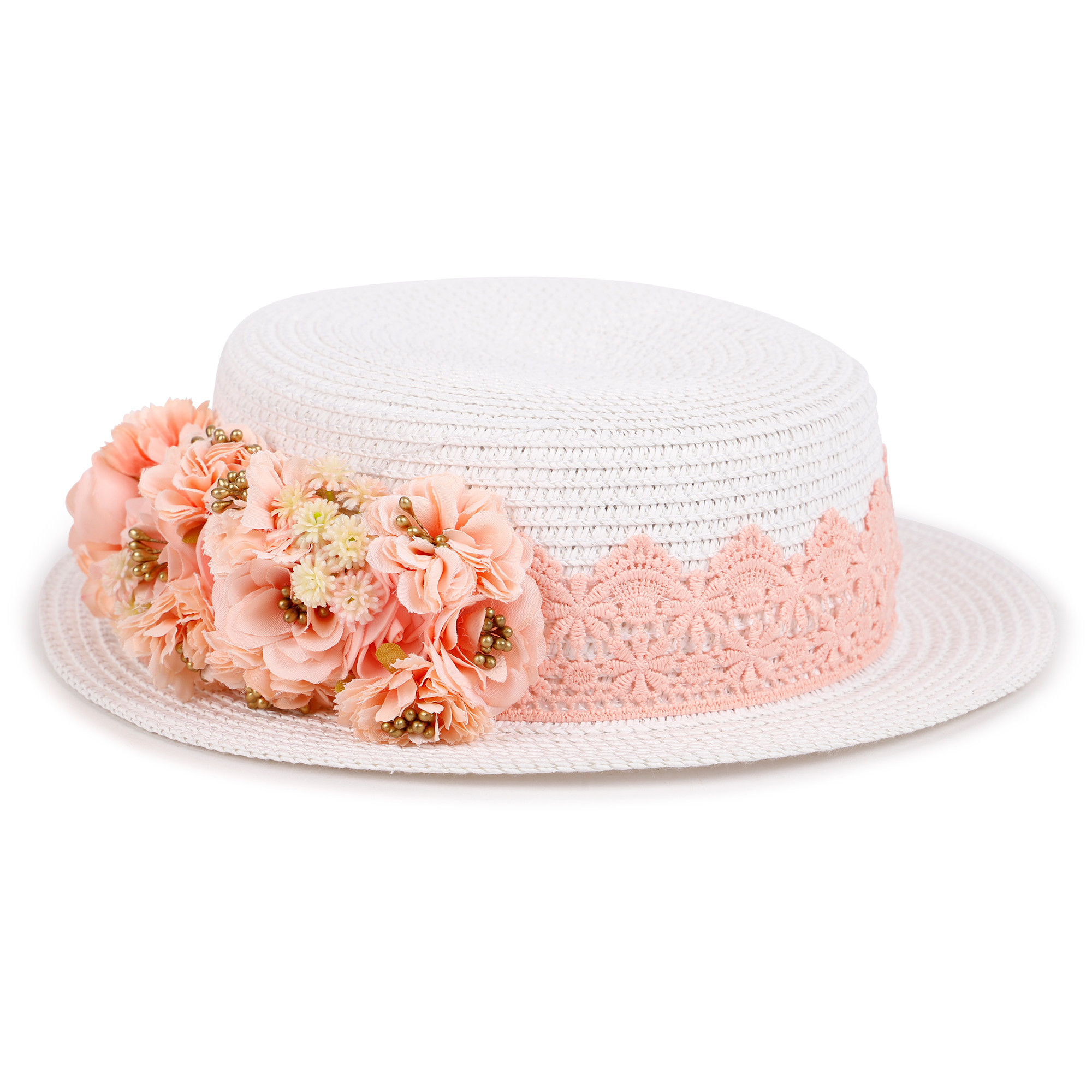 Mayoral Floral Applique Hat in White