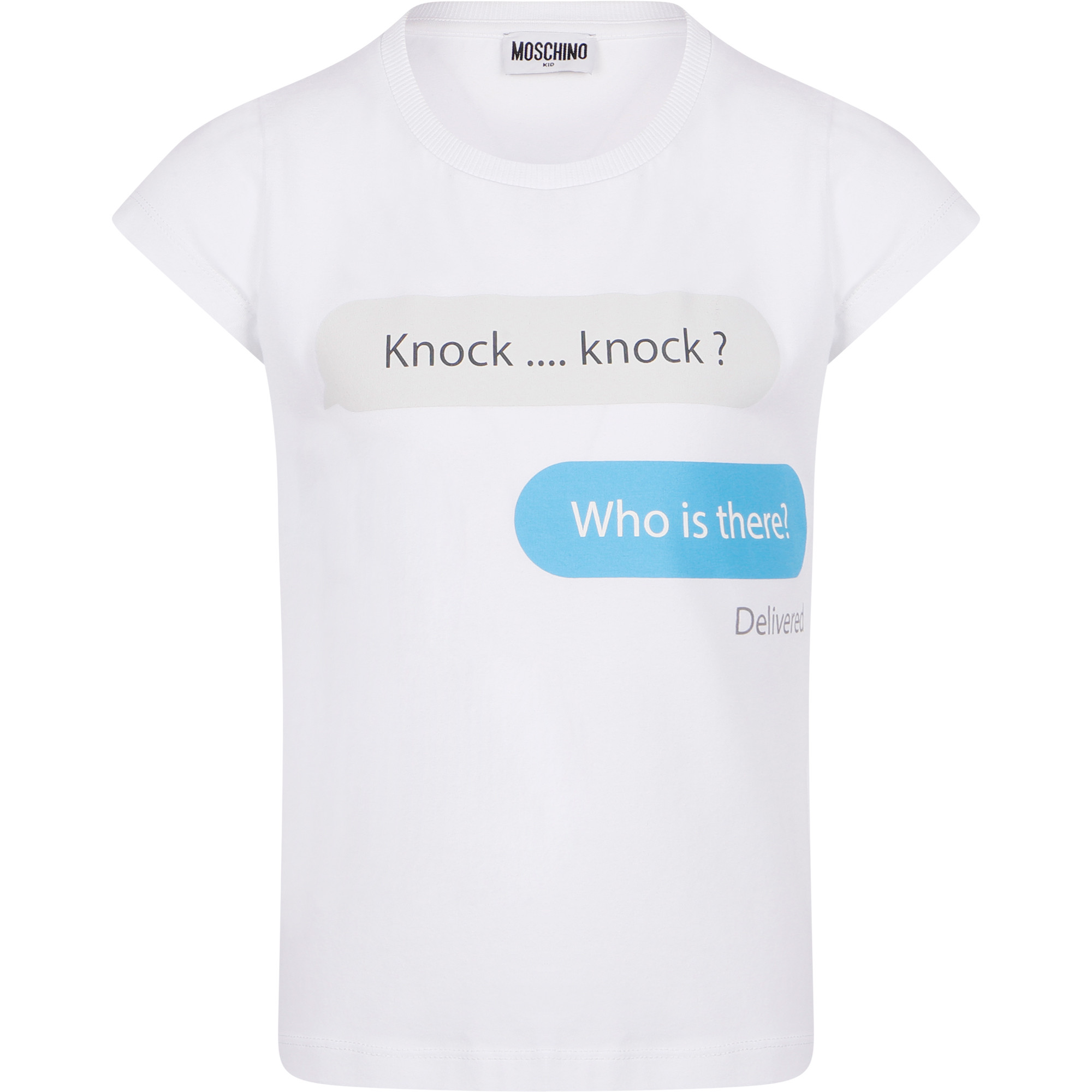 Moschino Knock Knock T-Shirt in White â BAMBINIFASHION.COM