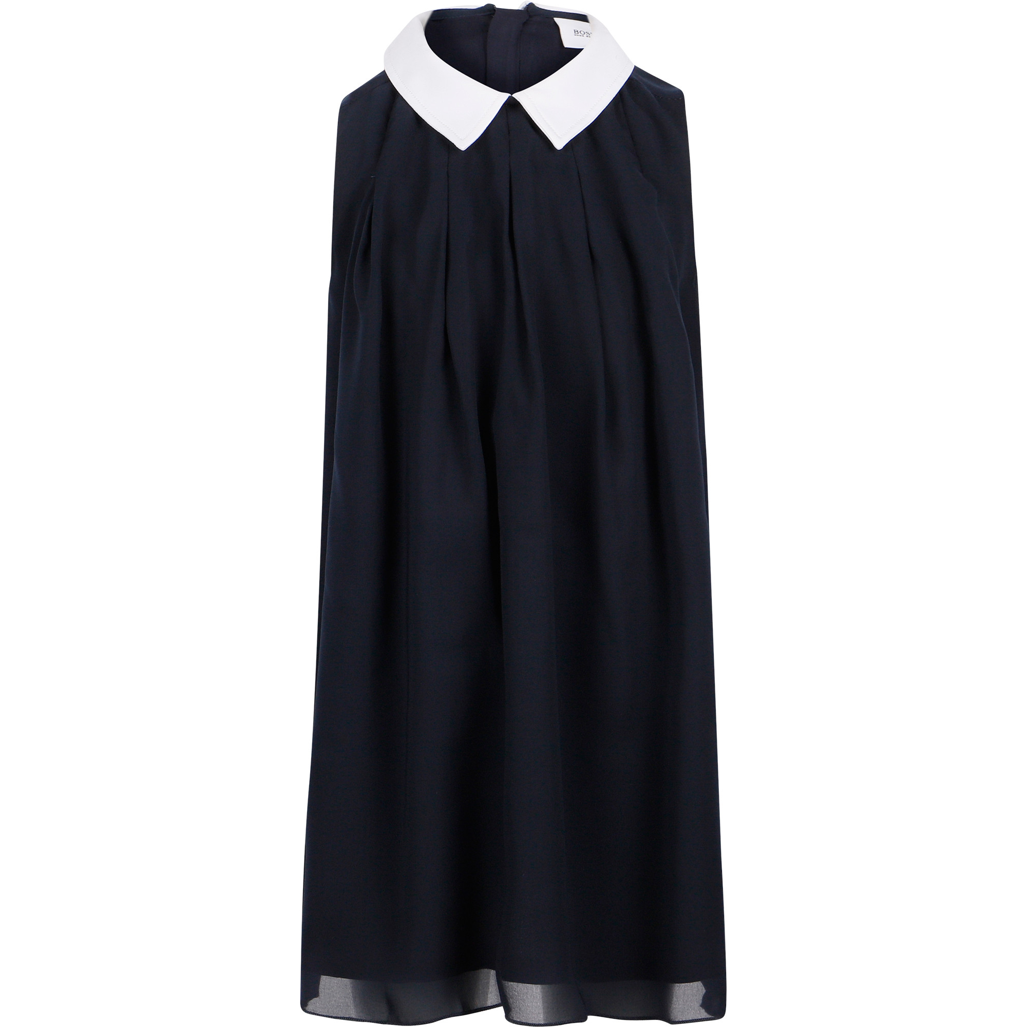 Boss Elegant Sleeveless Dress with White Collar in Black