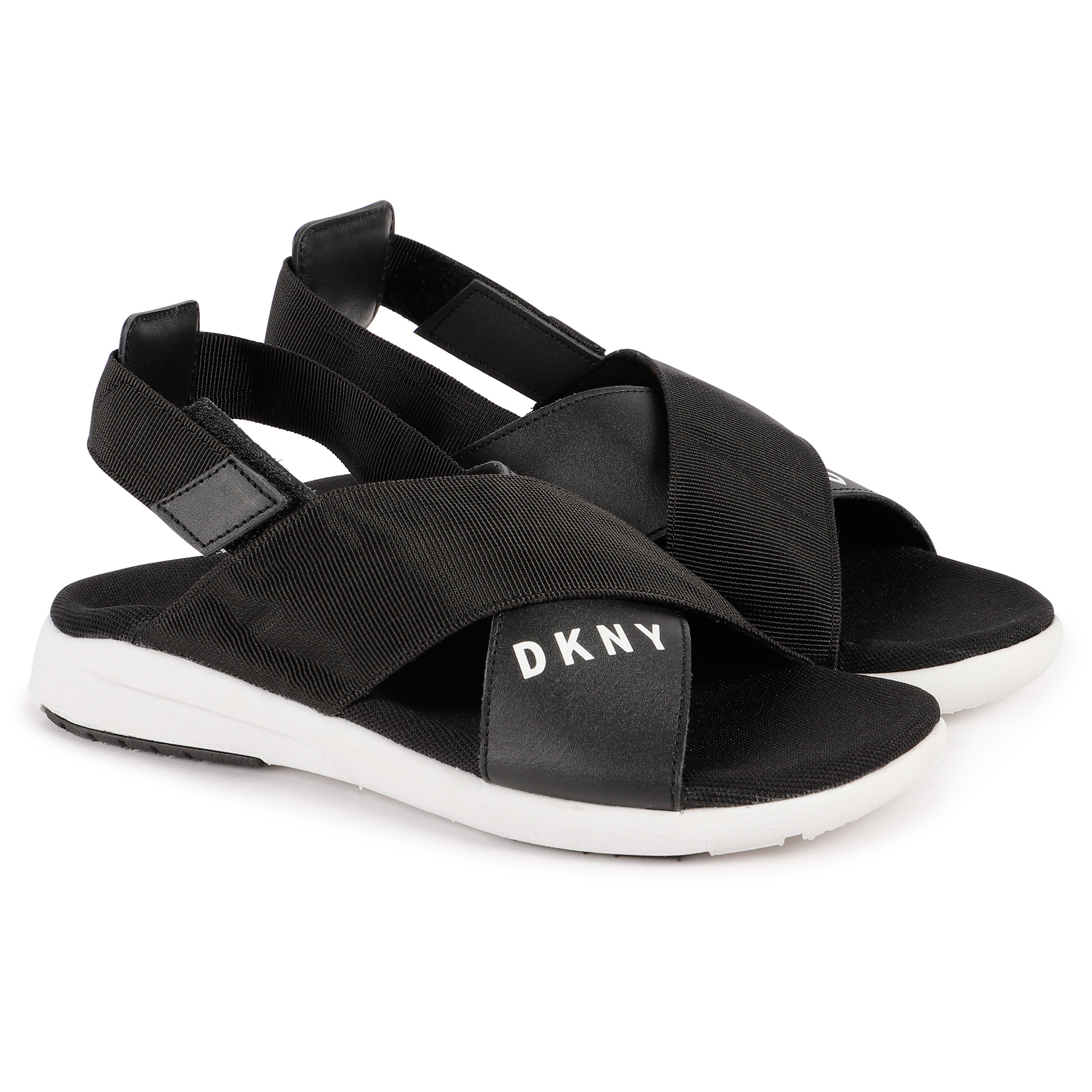 DKNY Monogram Sandals with Velcro Buckle in Black - BAMBINIFASHION.COM