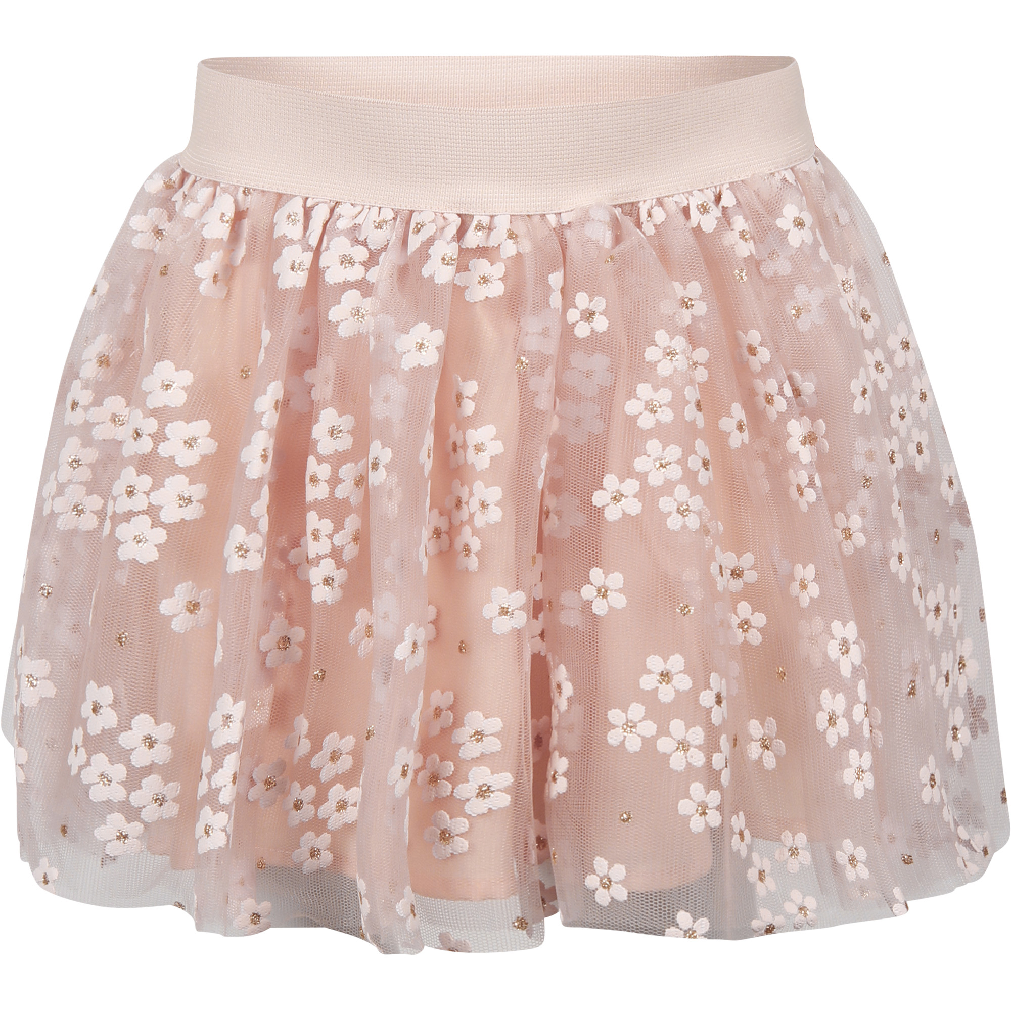 Mayoral Floral Print Mesh Skirt in Peach