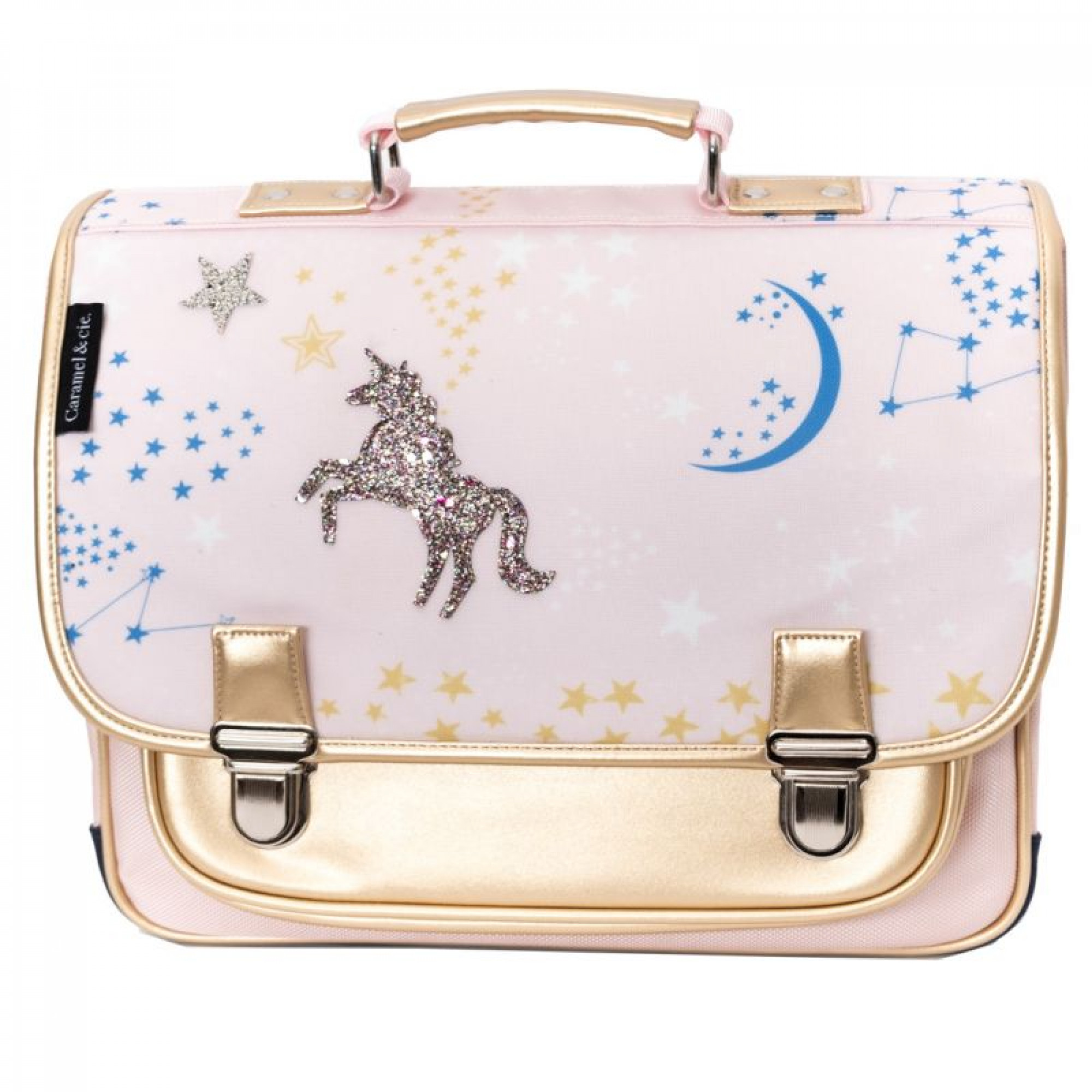 Caramel & Cie Glitter Unicorn Satchel Backpack in Pink and Golden