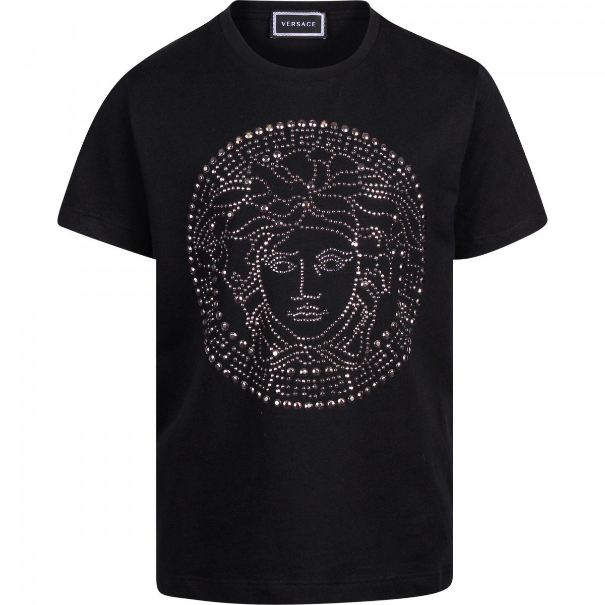 Versace Rhinestone Medusa Logo T-Shirt in Black â BAMBINIFASHION.COM