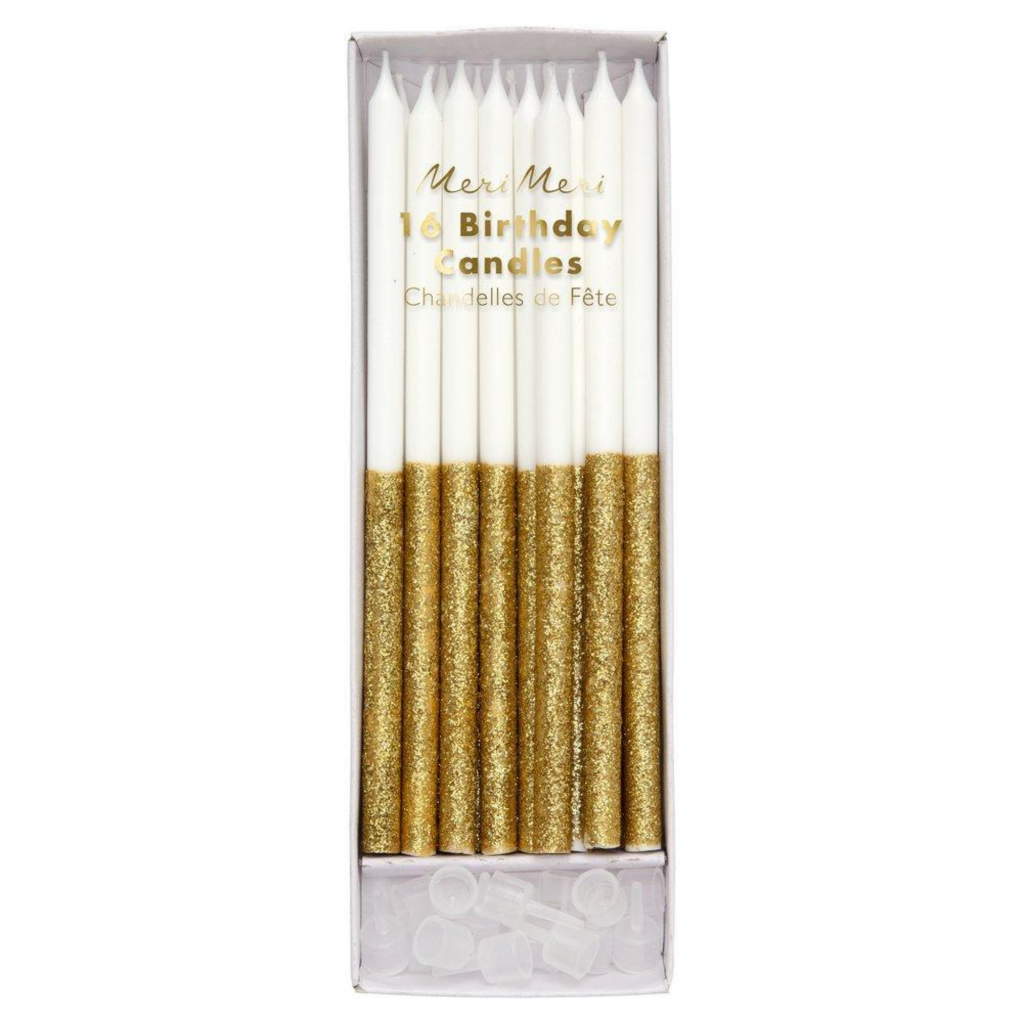 Meri Meri Golden Glitter Birthday Candles 16 Pieces