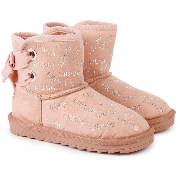 Crystal Logo Fleece Ankle Boots in Pink