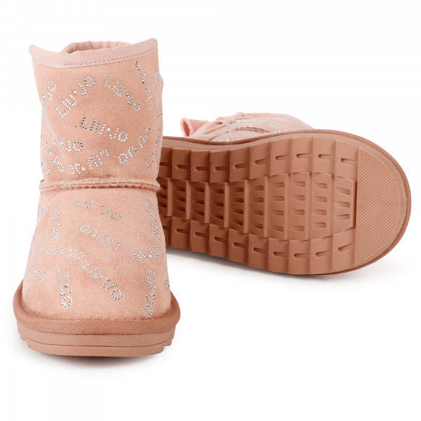 Crystal Logo Fleece Ankle Boots in Pink