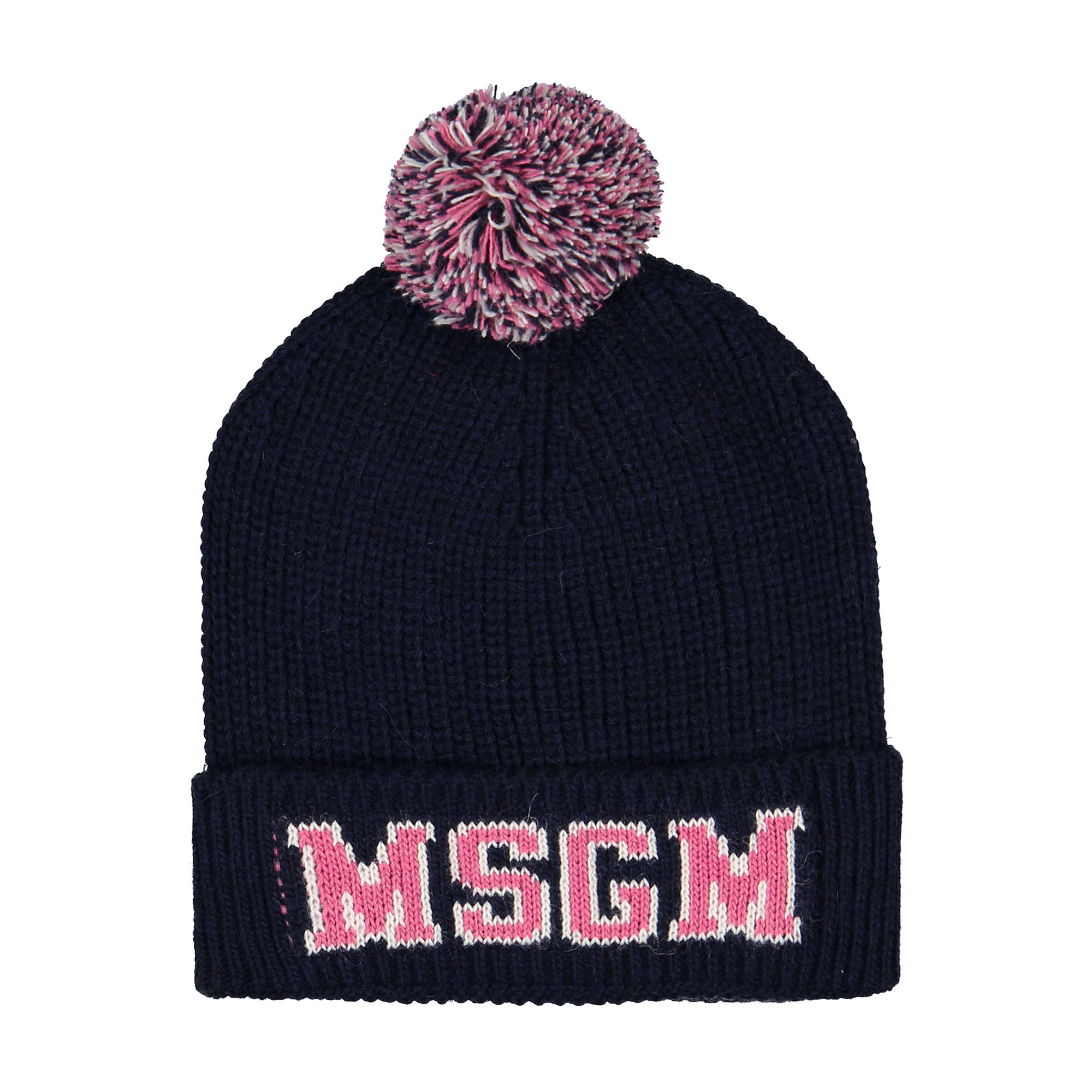 black and pink bobble hat