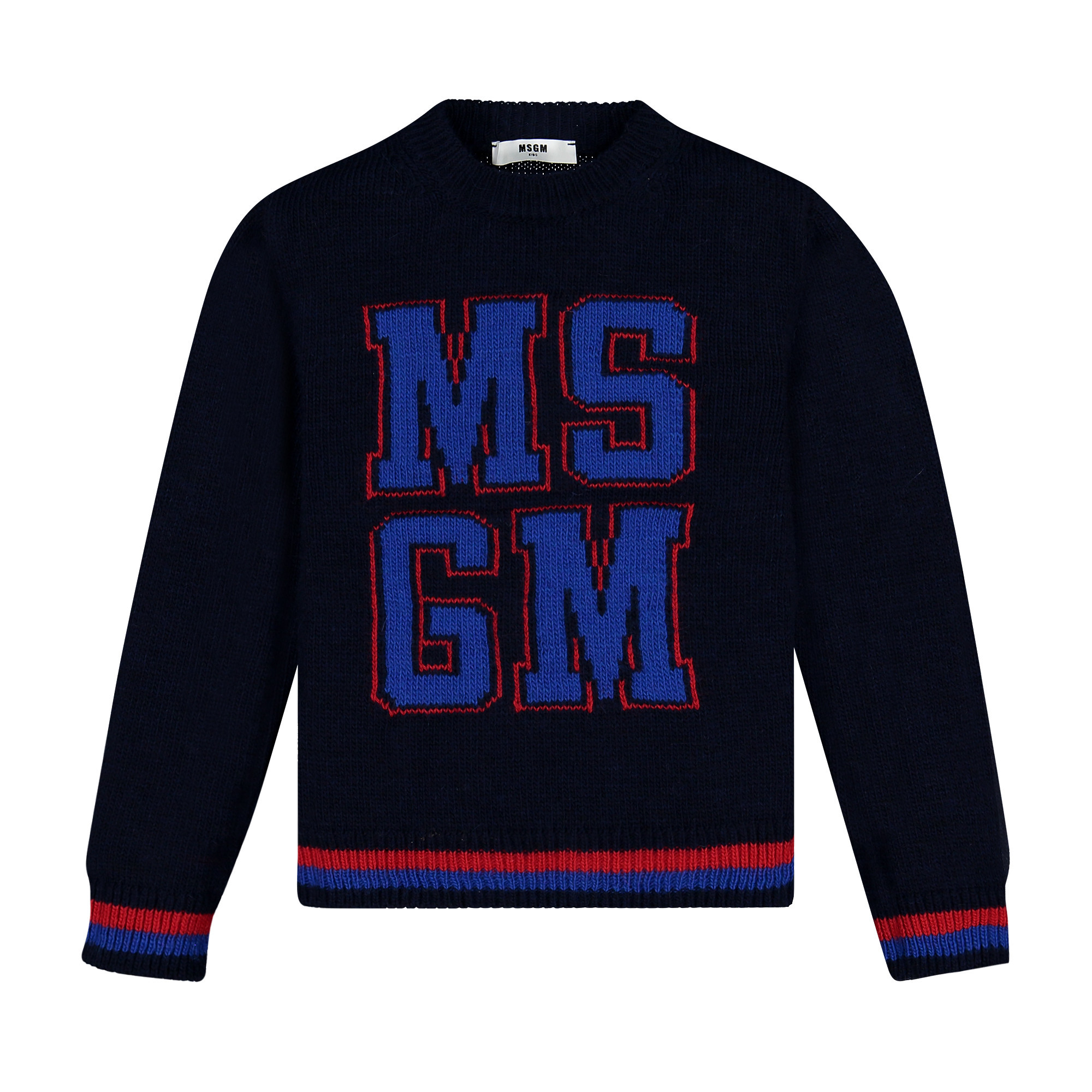 MSGM Boys Varsity Black Crew Neck Sweater for Boys