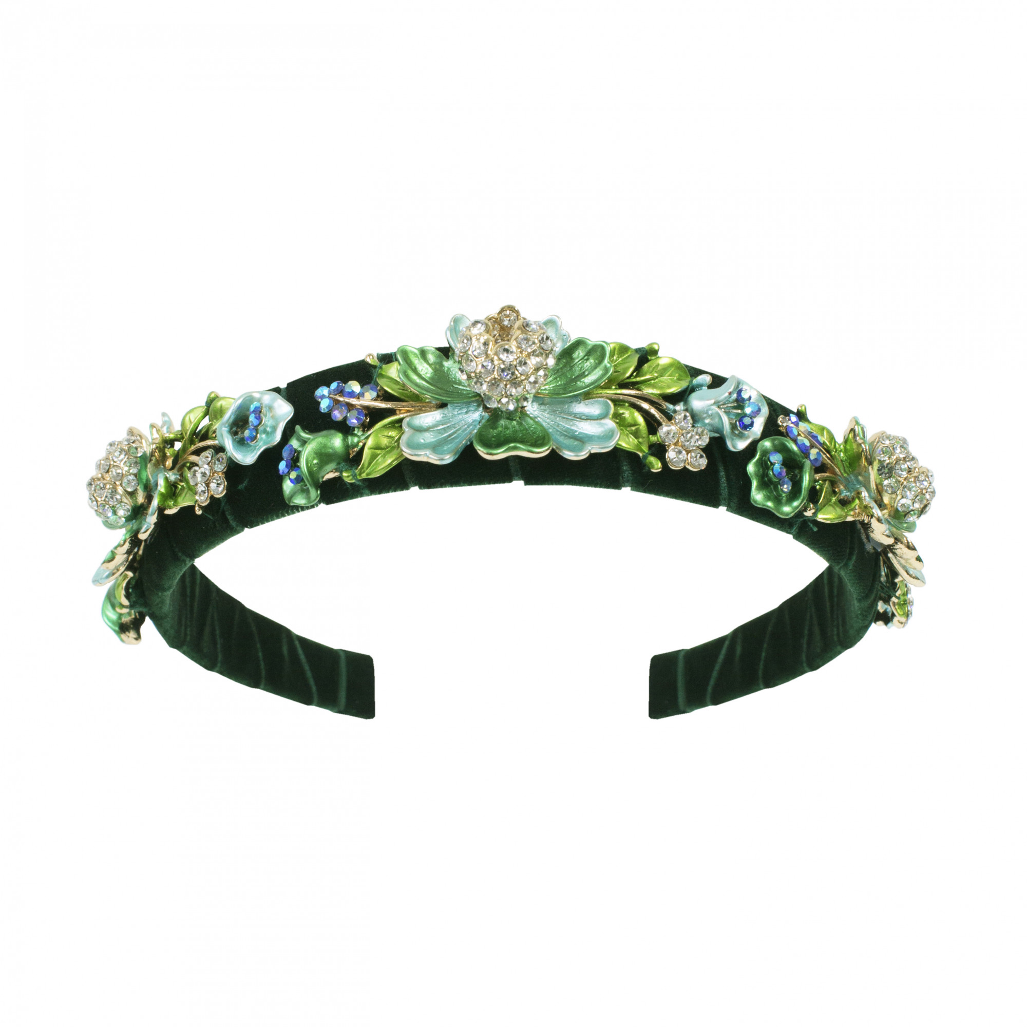 David Charles Floral Jeweled Headband in Green